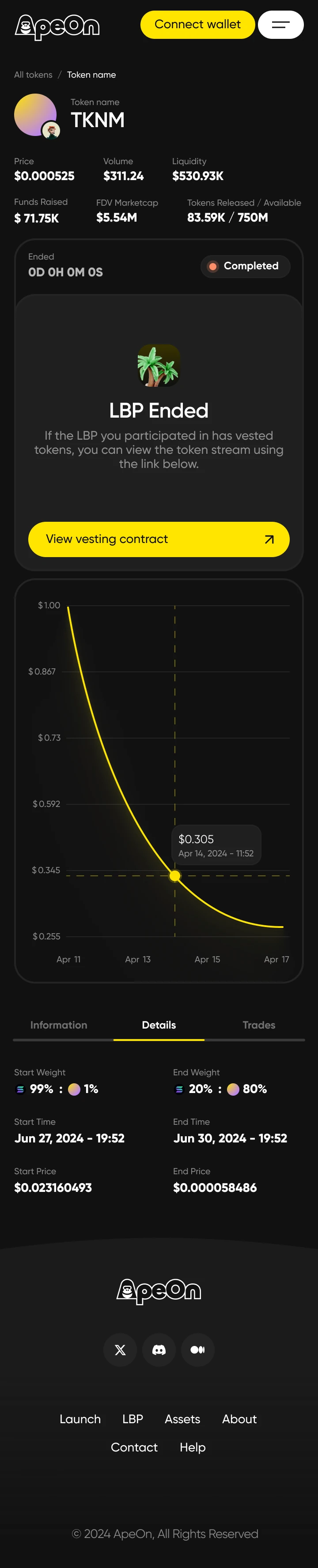 An ended pool with the vesting contract · mobile