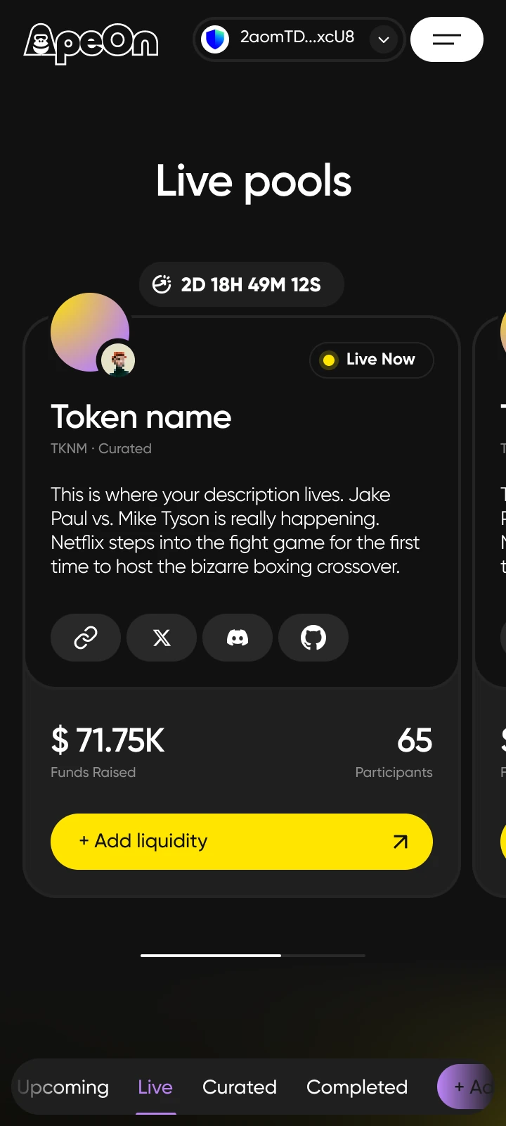 Wallet connected · live pools
