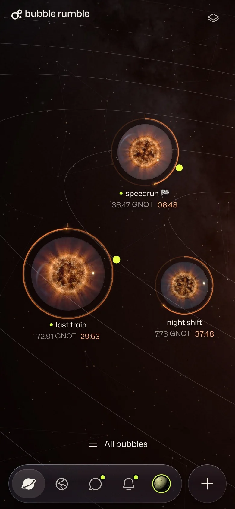 The cosmos on a phone, live bubbles with their pots and clocks