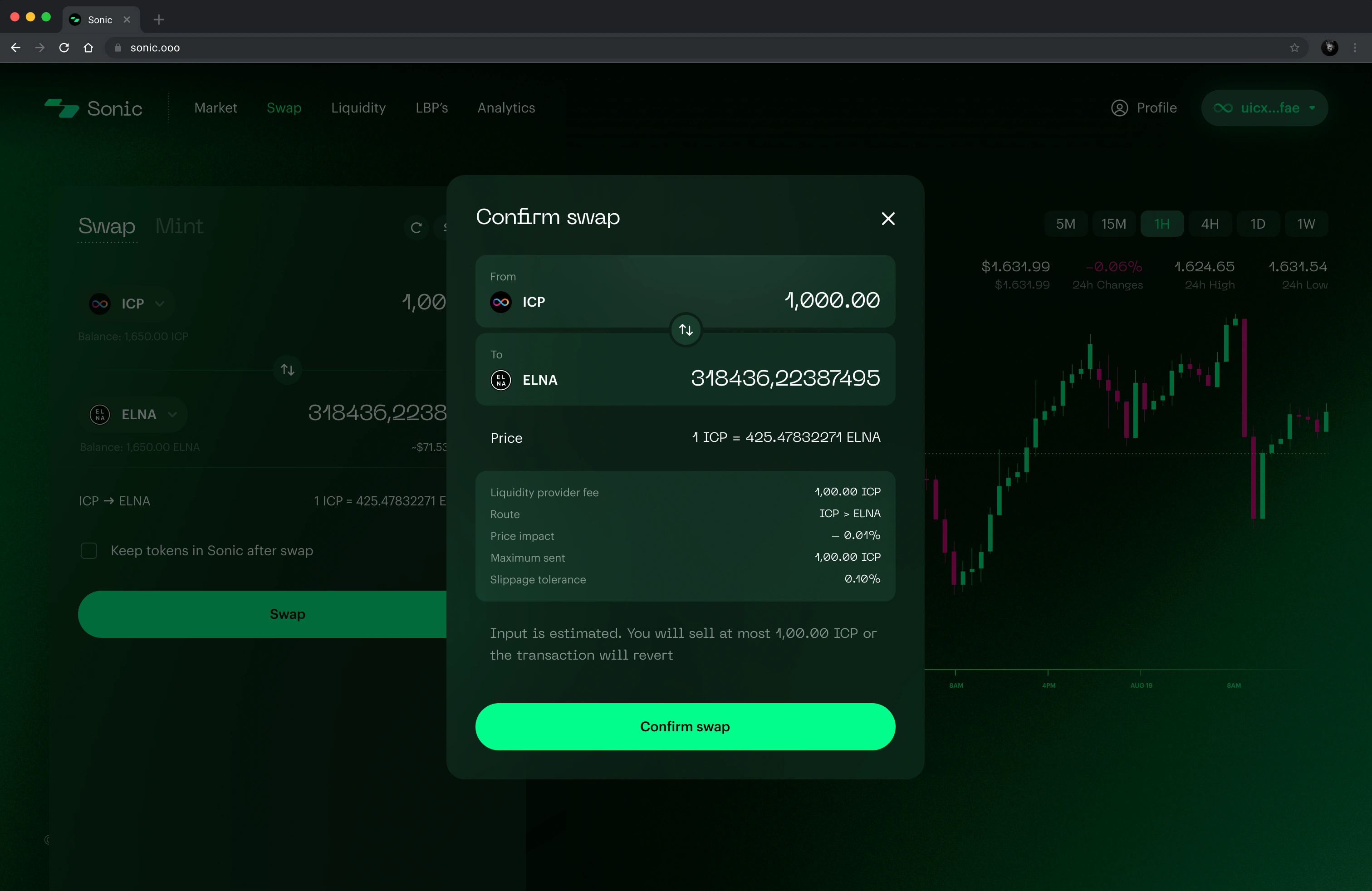 Sonic · Confirm swap