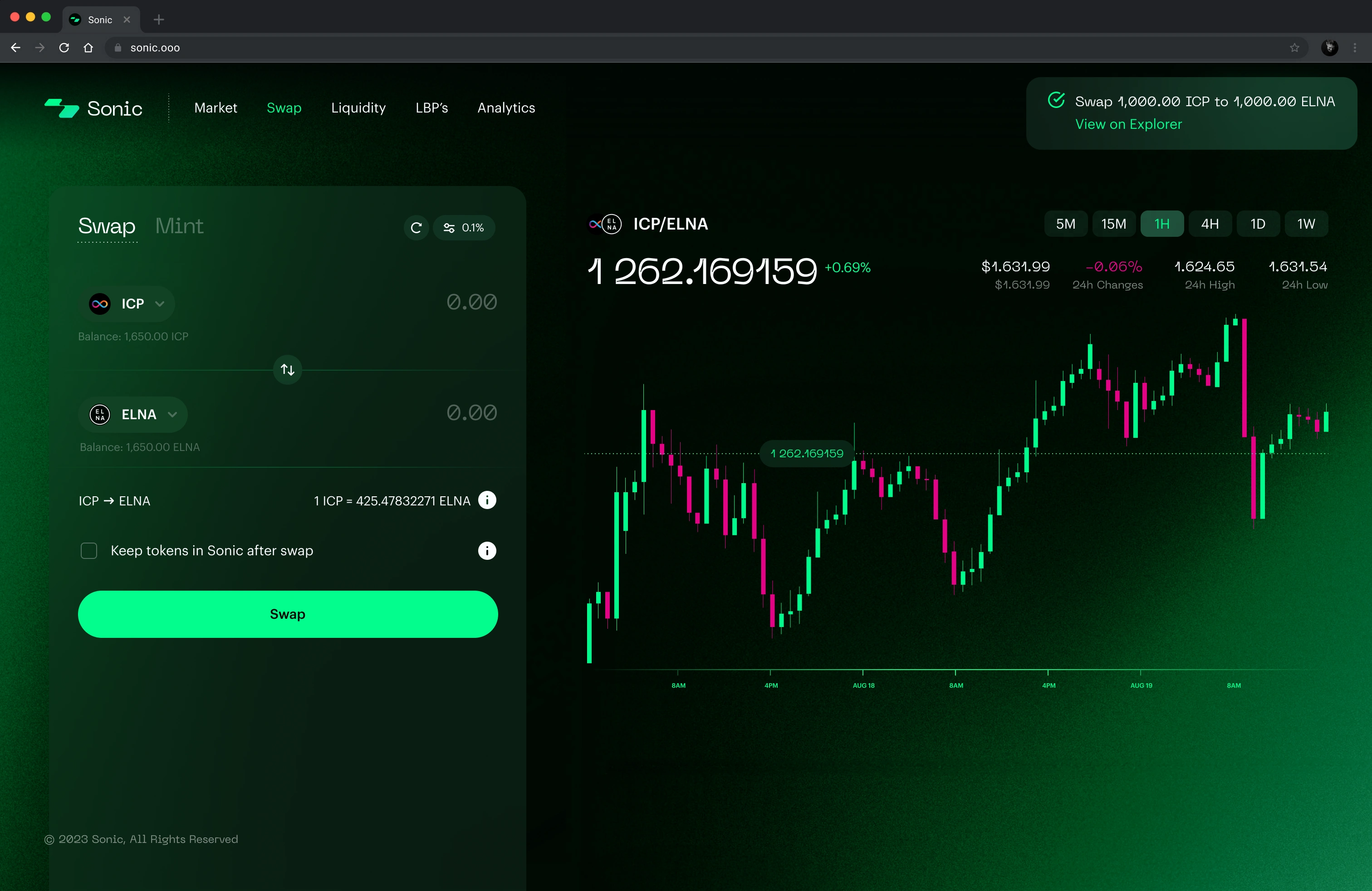 Sonic · Swap completed