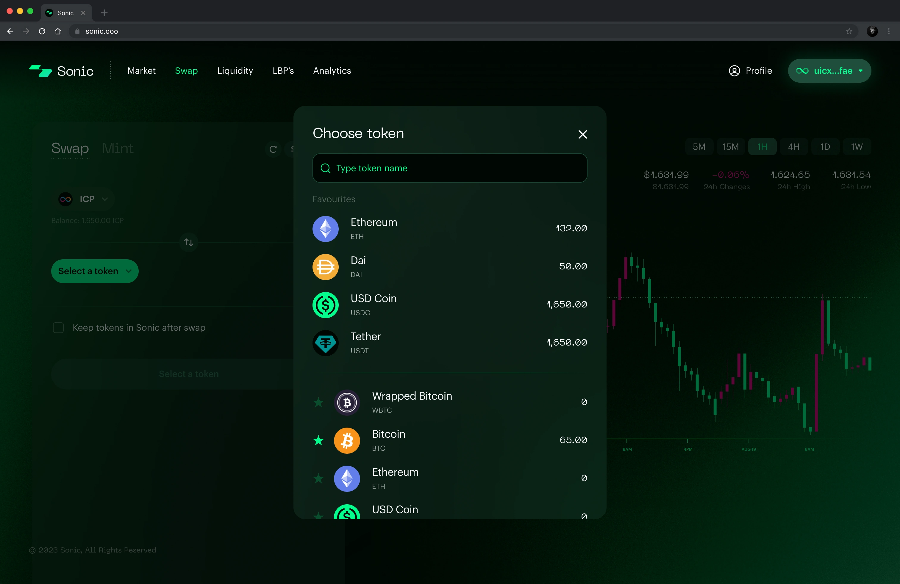 Sonic · Token selection · balance state
