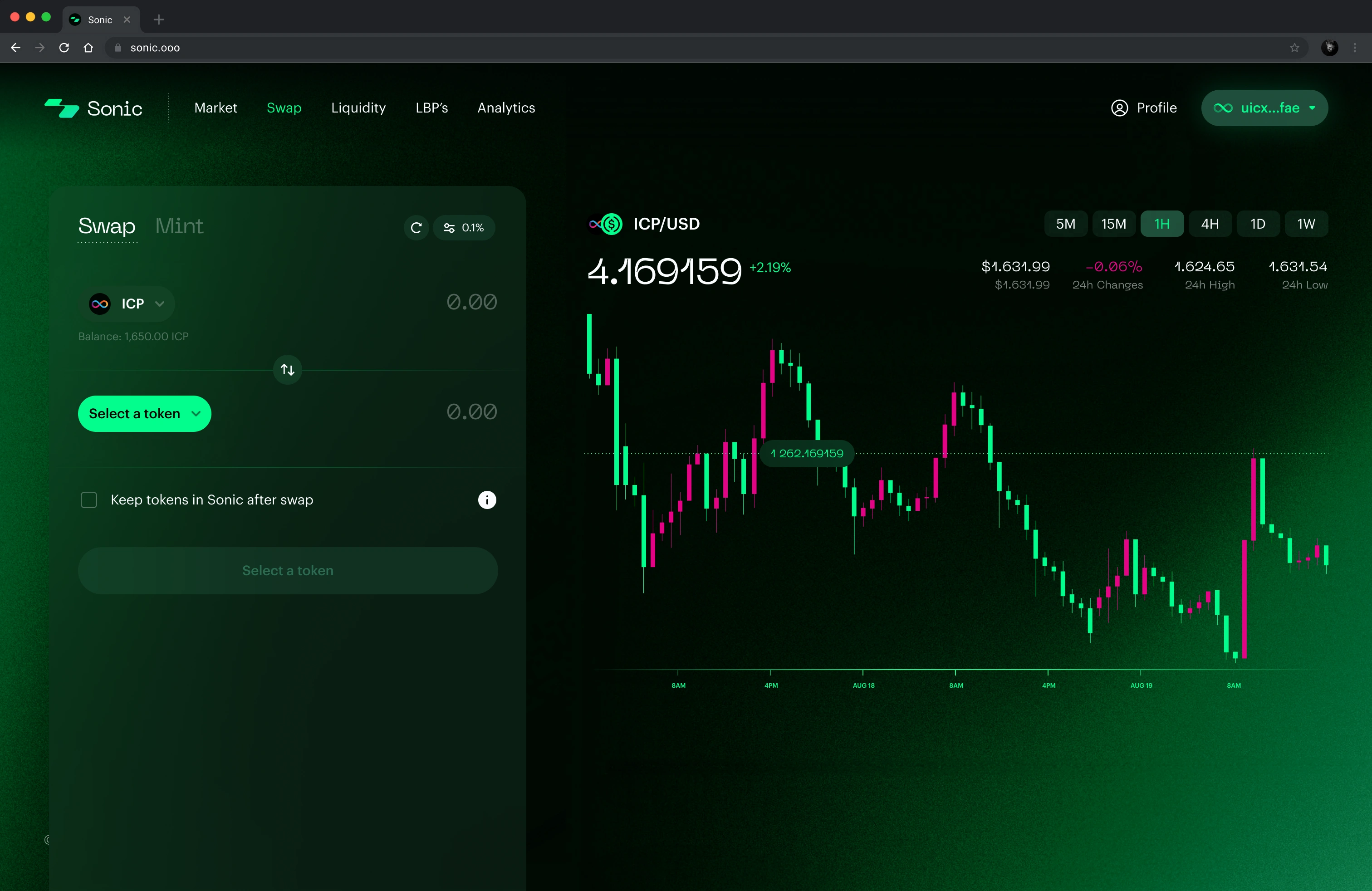 Sonic · Wallet connected