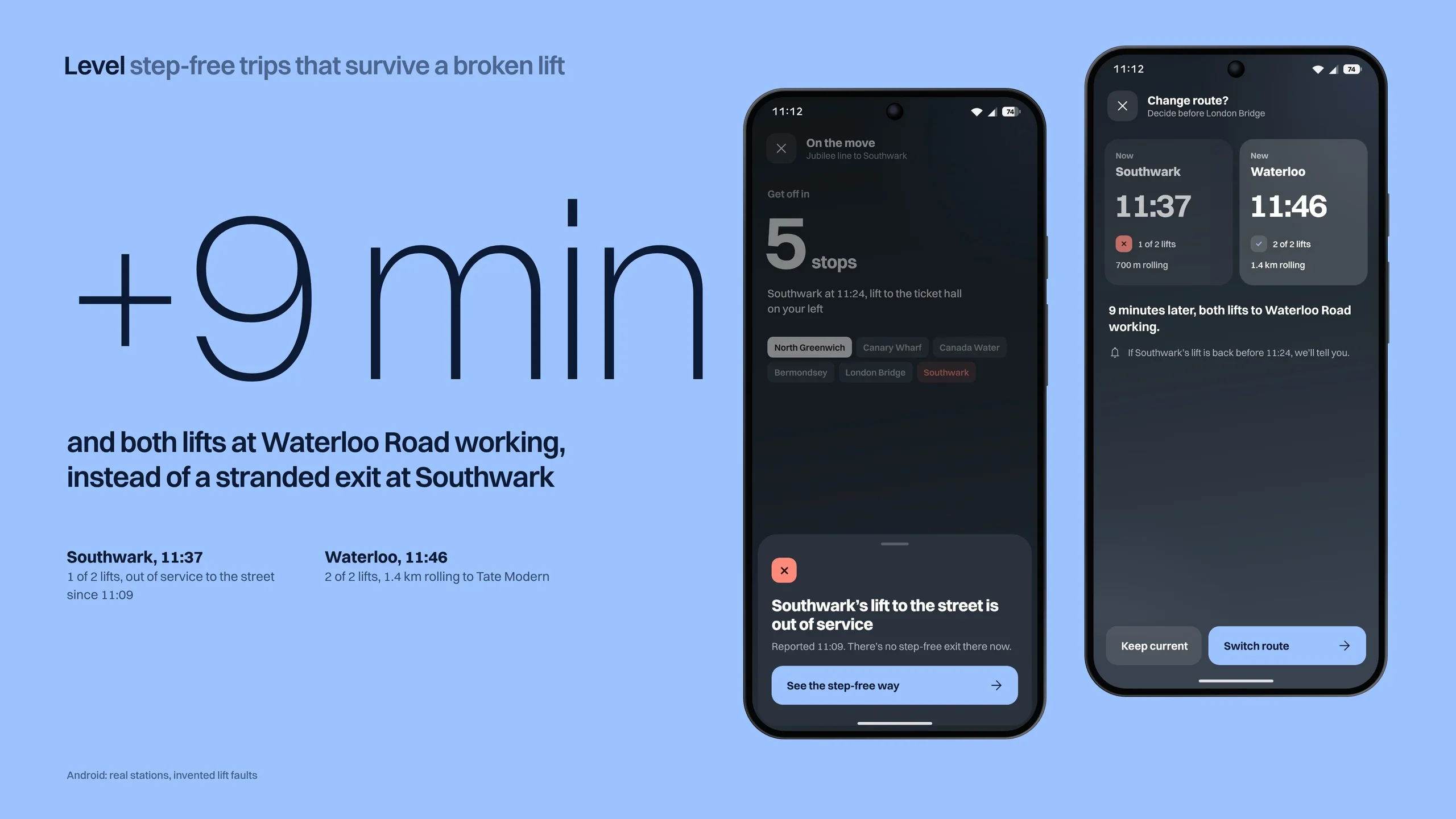 +9 minutes, and both lifts at Waterloo working