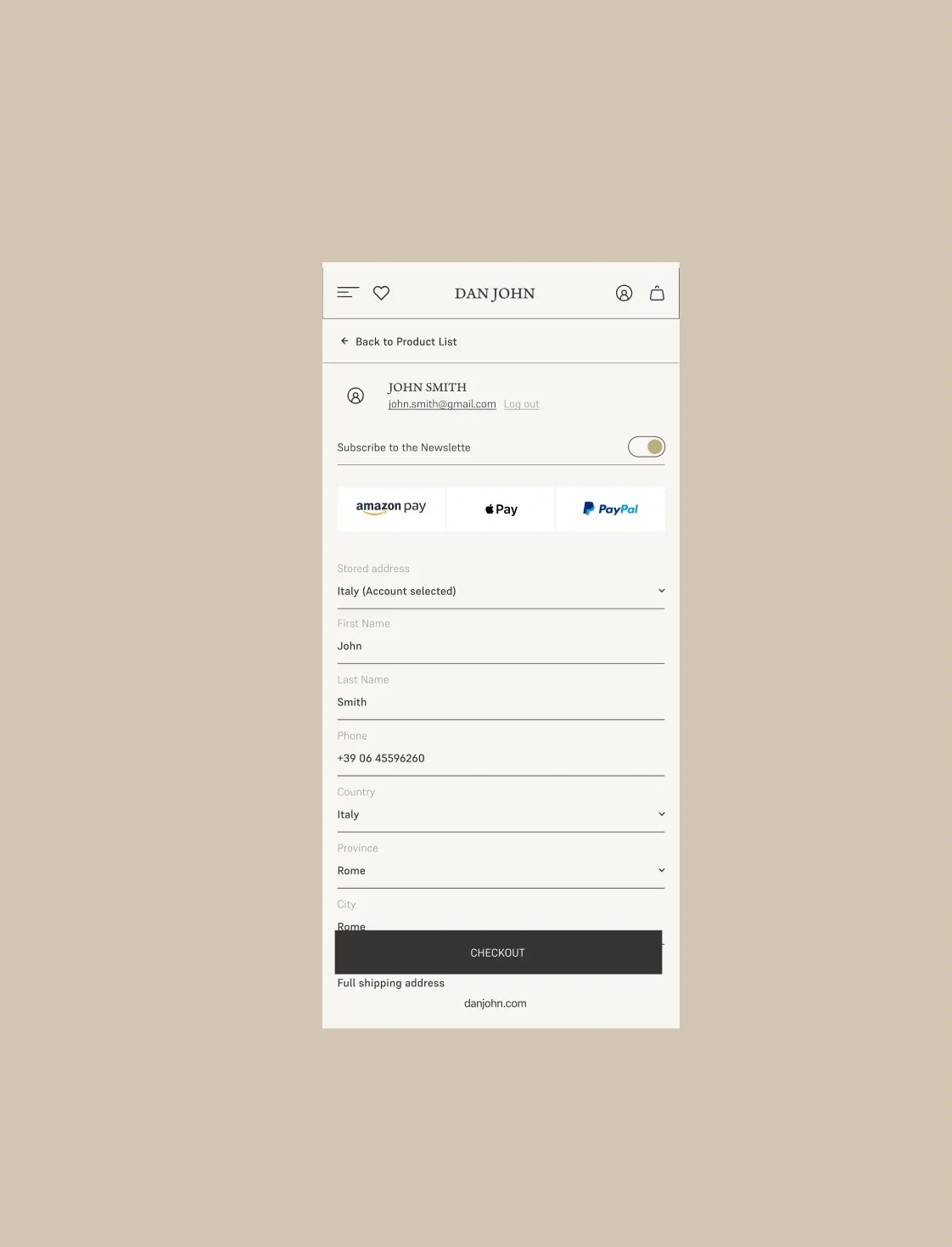 Mobile checkout form