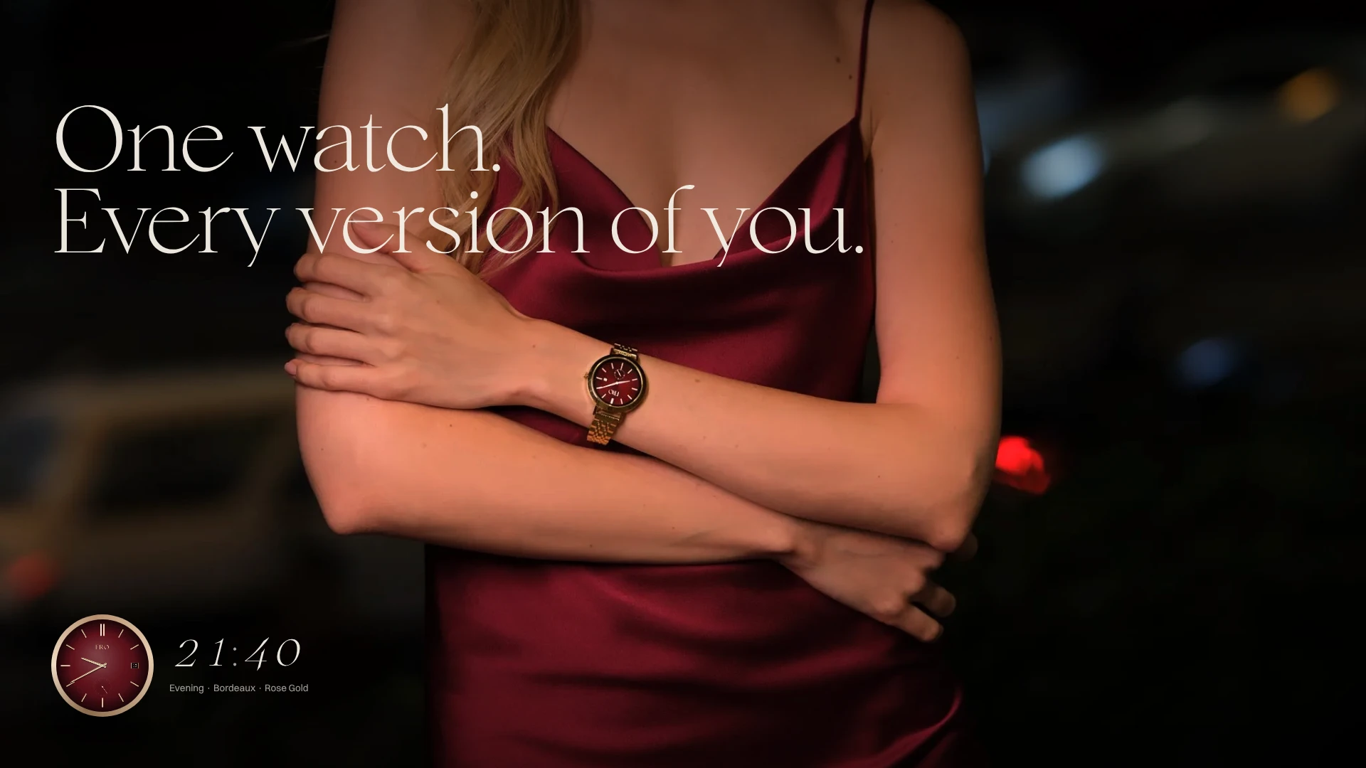 Dualle evening story with a burgundy dial