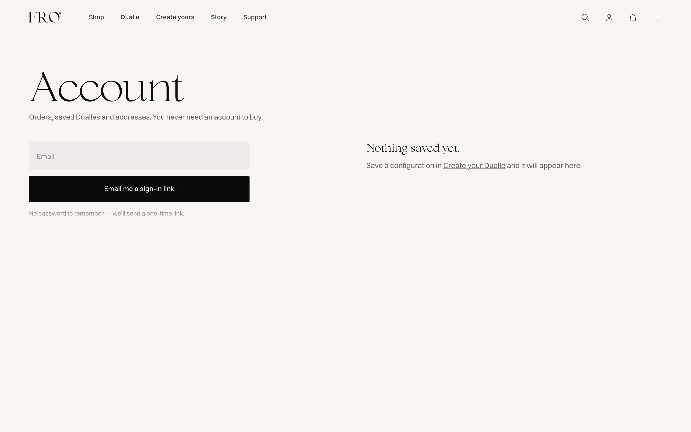 Account page with a one-time sign-in link