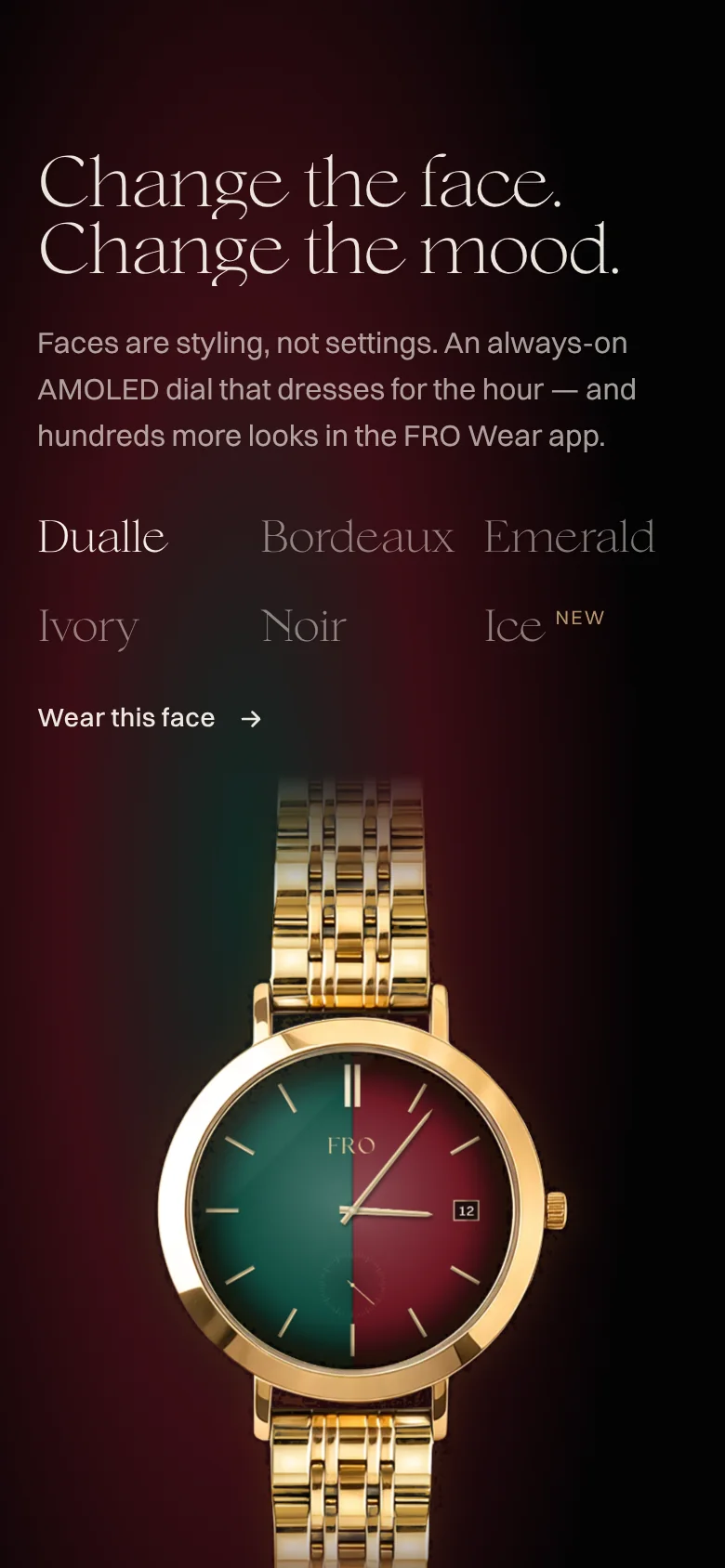 Change the face on a phone, the face names above the watch