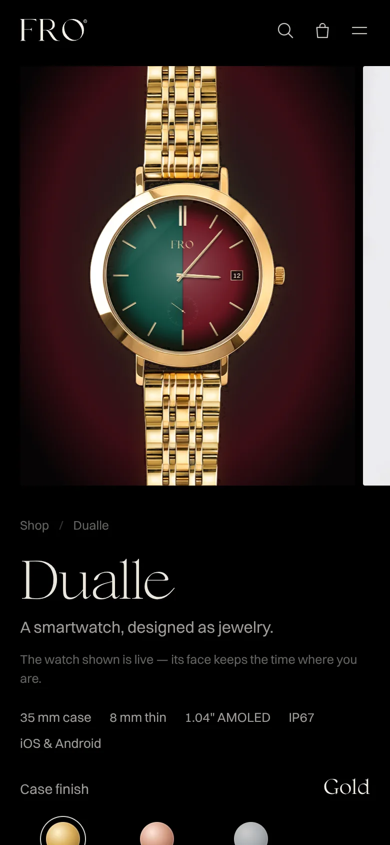 Dualle product page on a phone