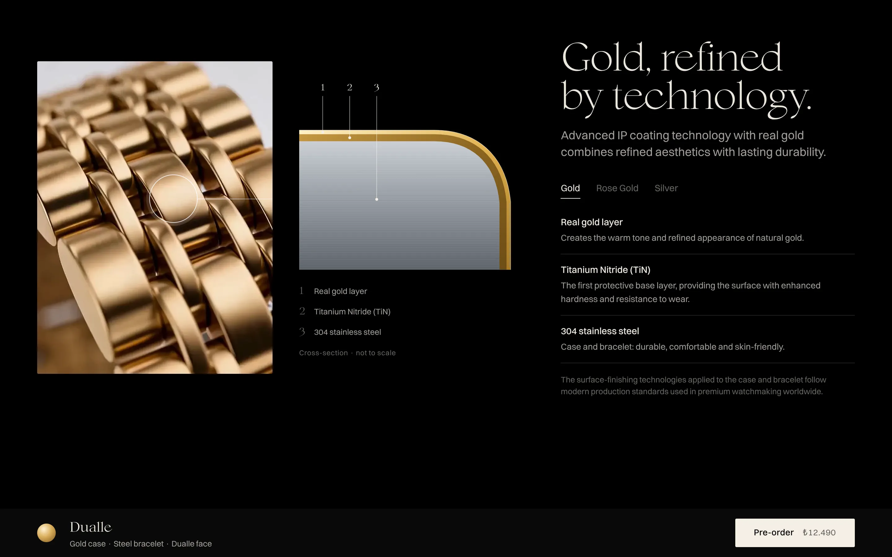 Gold coating layers beside a bracelet close-up