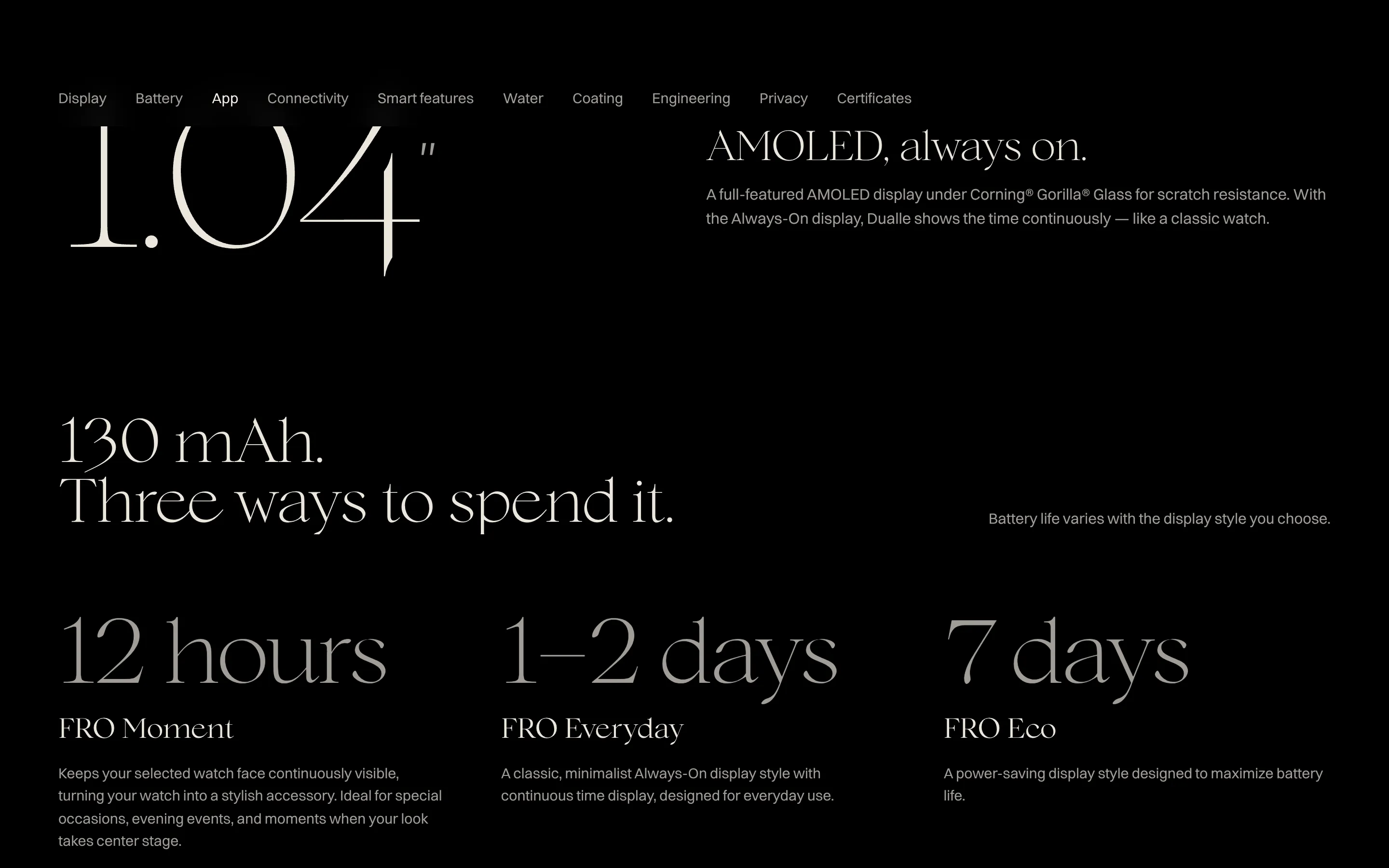 Display size and three battery modes