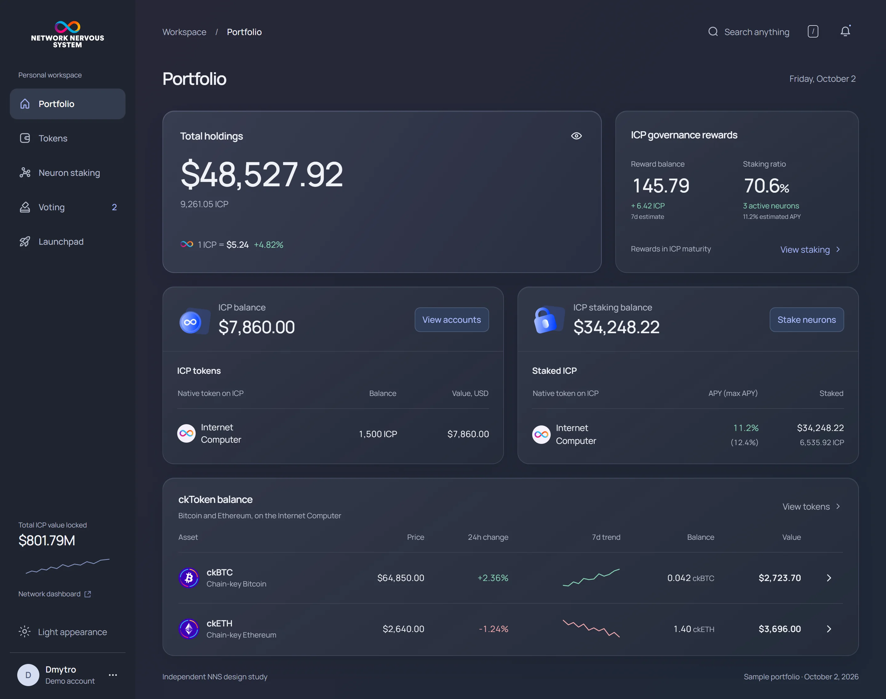 NNS portfolio · desktop · dark interface