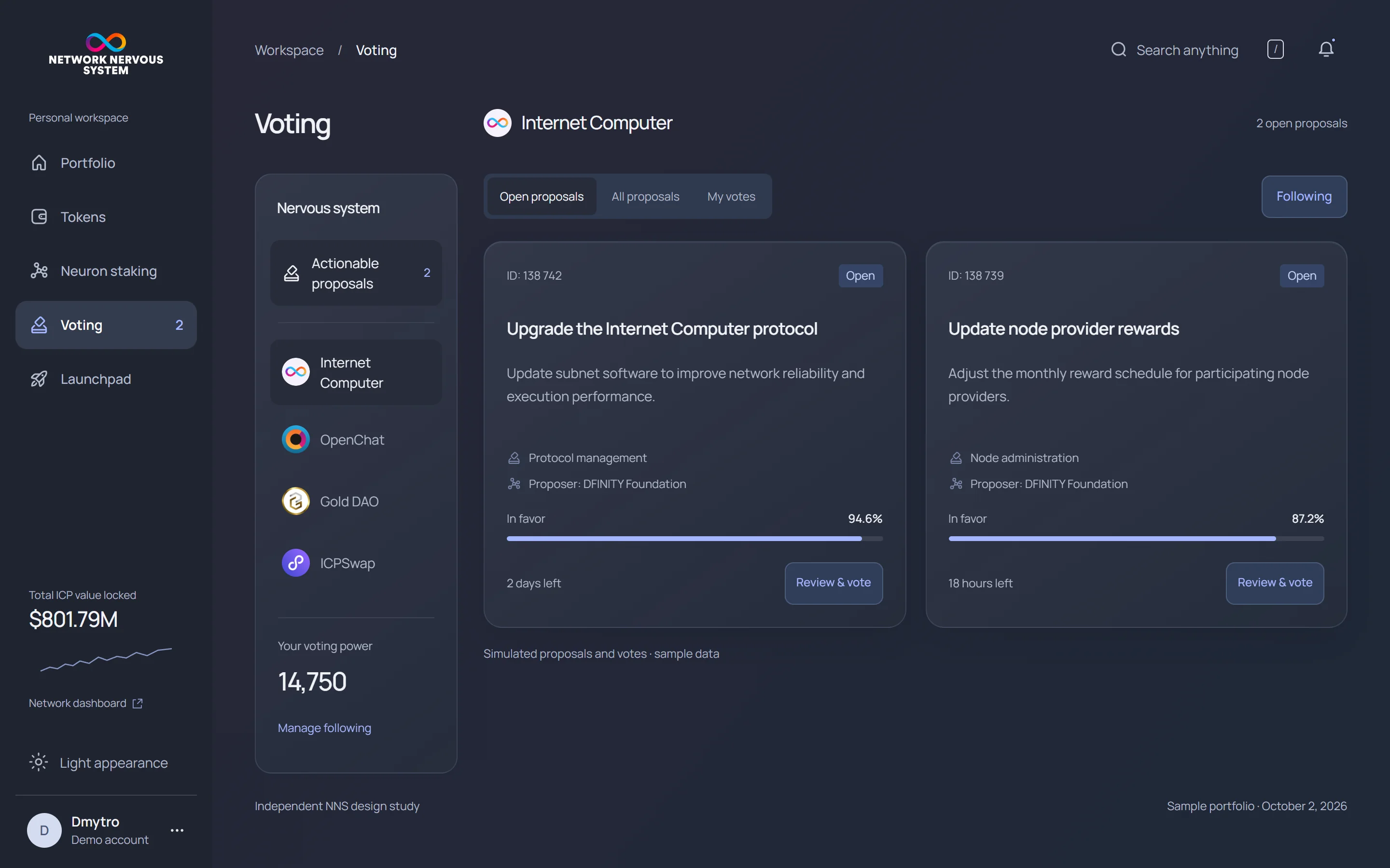 NNS voting · desktop · dark interface