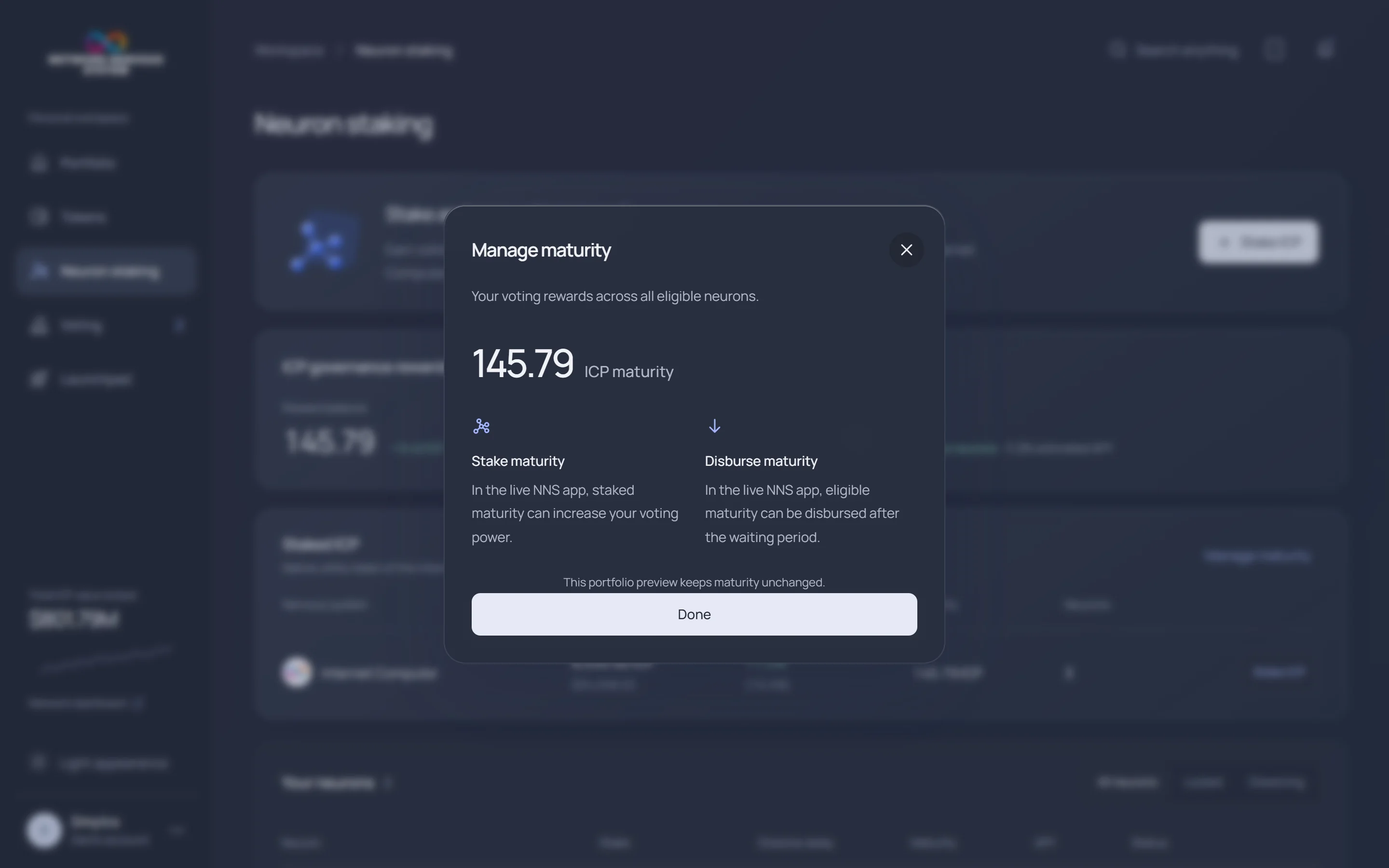 NNS manage maturity · dark · desktop · dark interface