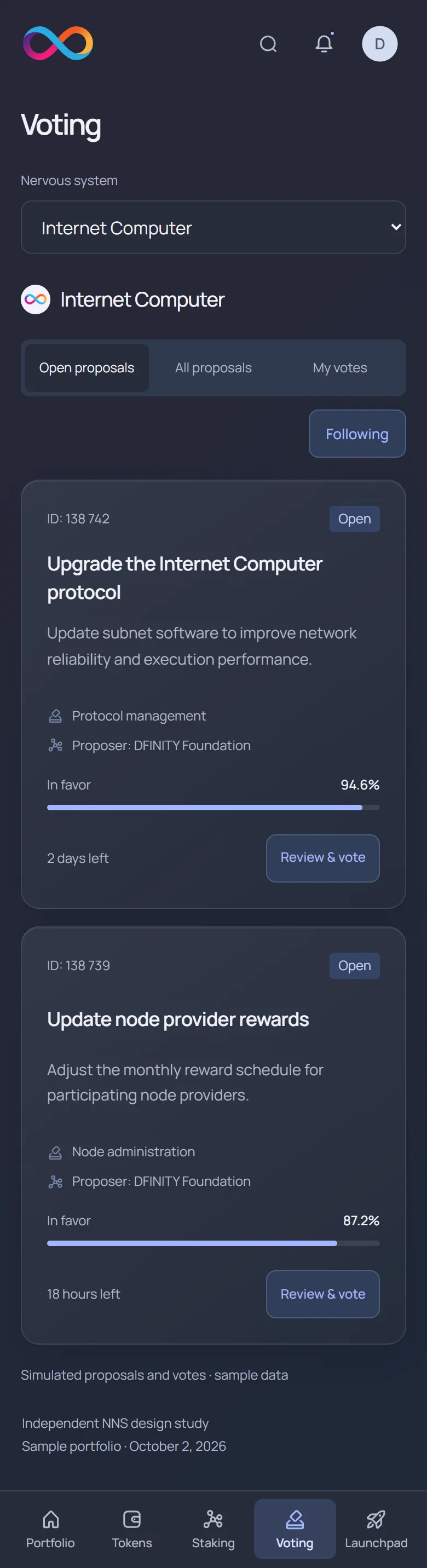NNS voting · mobile · dark interface