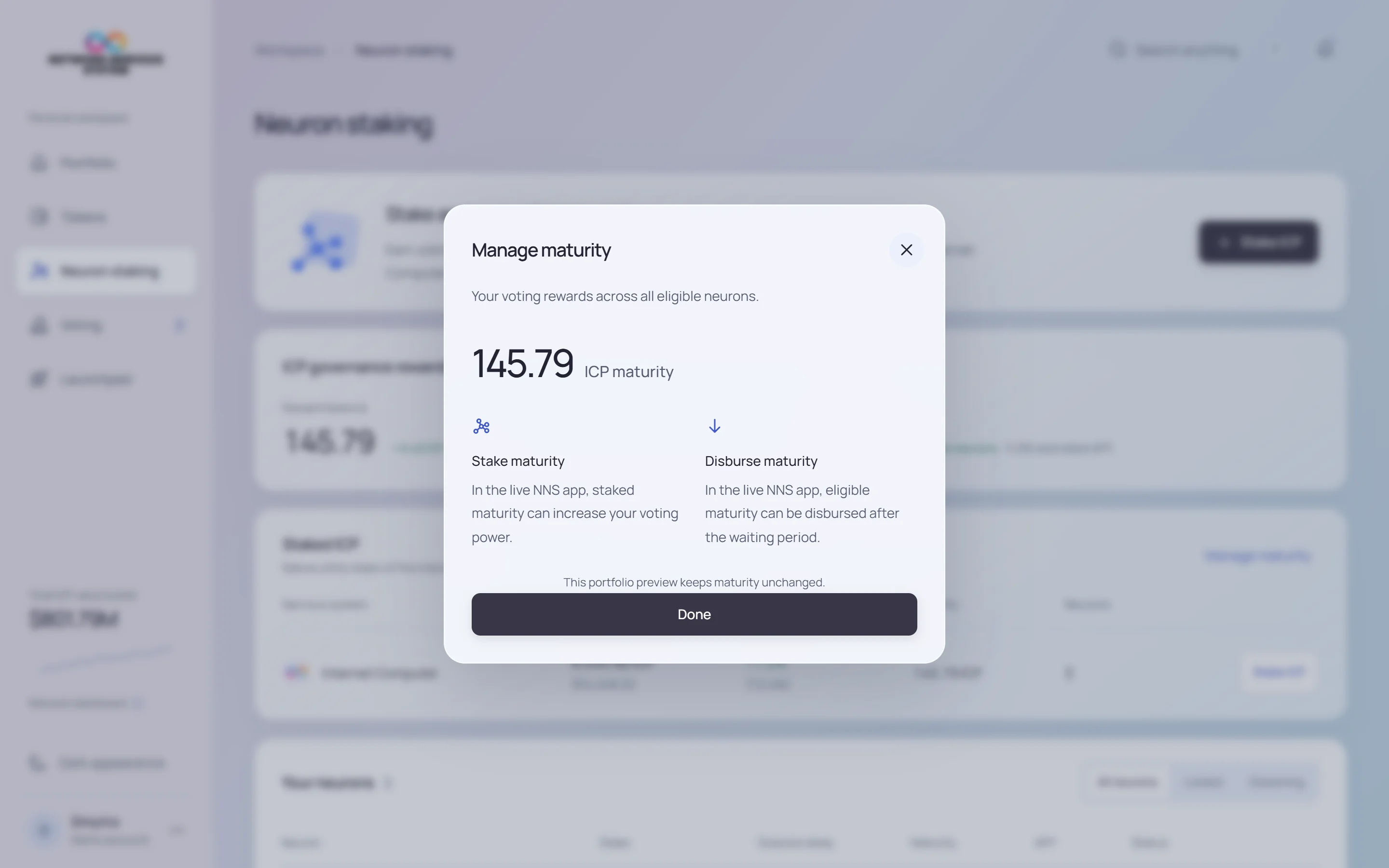 NNS manage maturity · light · desktop · light interface