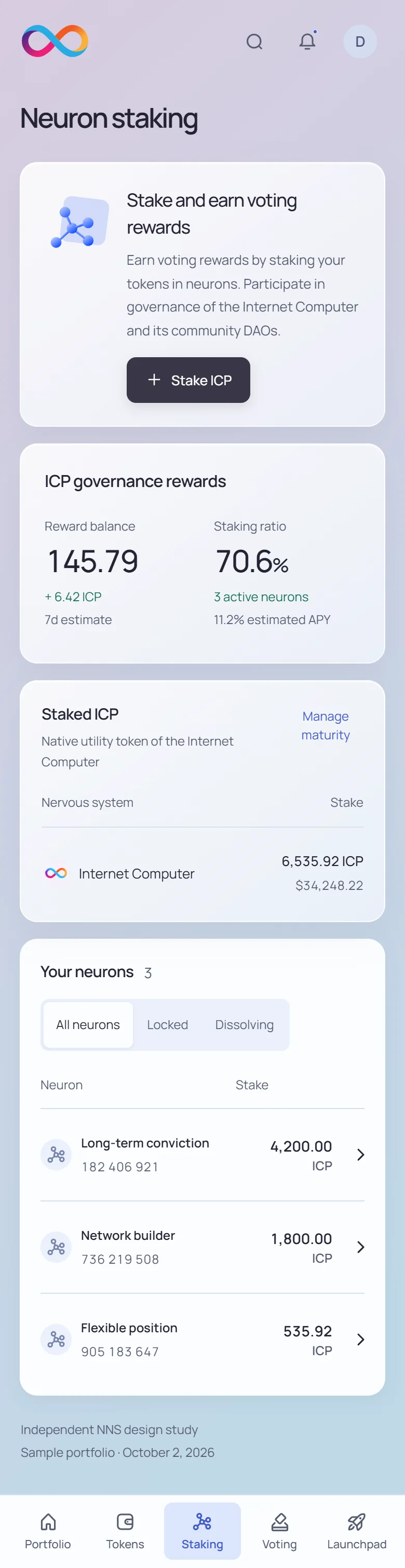 NNS neuron staking · mobile · light interface