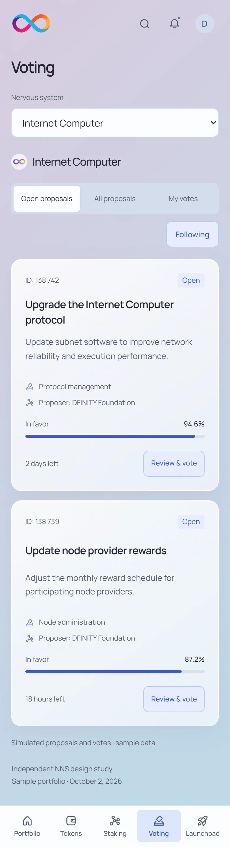 NNS voting · mobile · light interface
