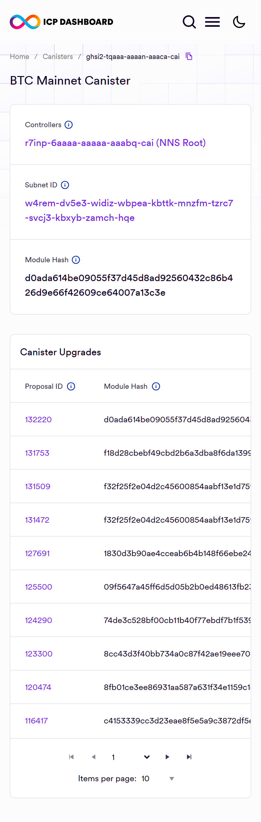 BTC Mainnet Canister · Mobile
