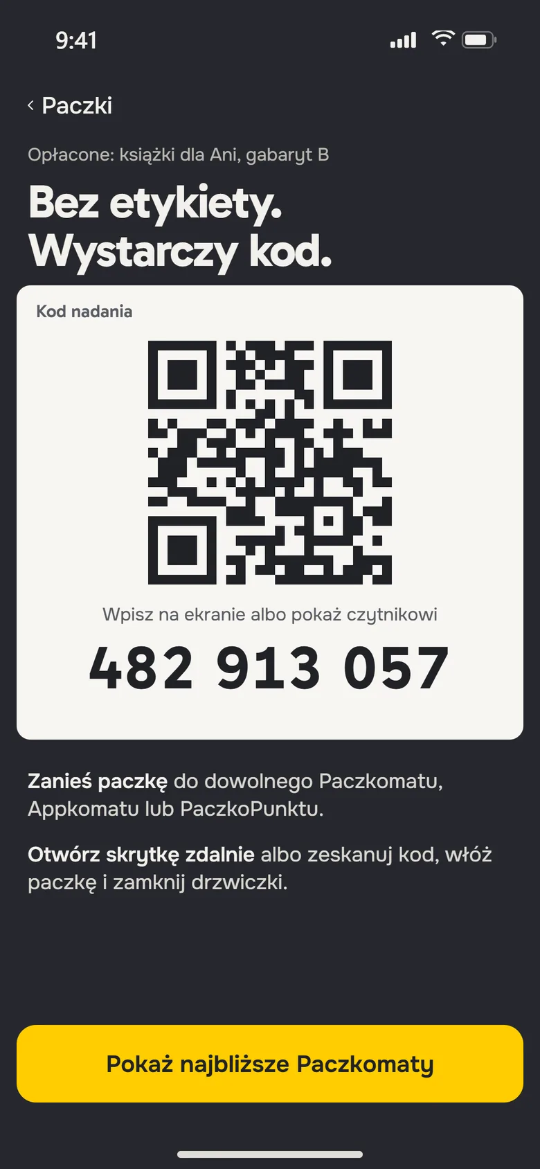 Sending in InPost Mobile: the sending code and its QR