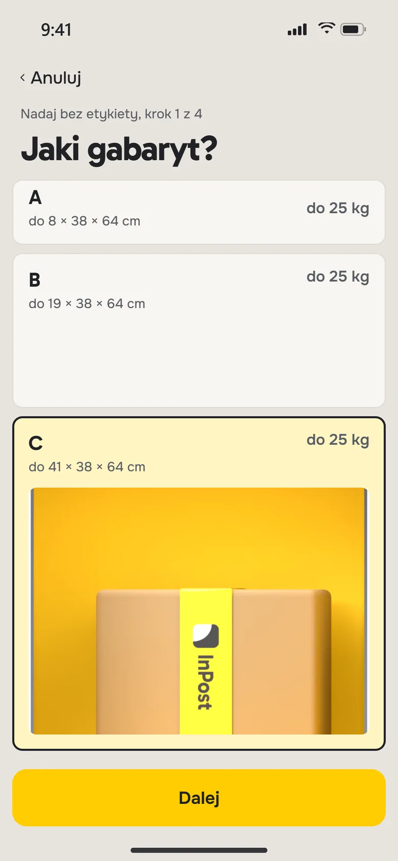 Sending in InPost Mobile: the sizes A, B and C