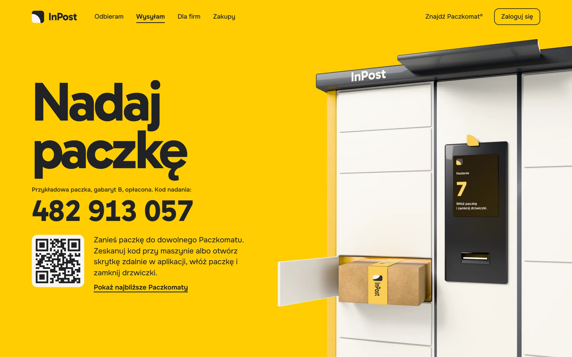 Sending on inpost.pl: the 9-digit sending code and its QR