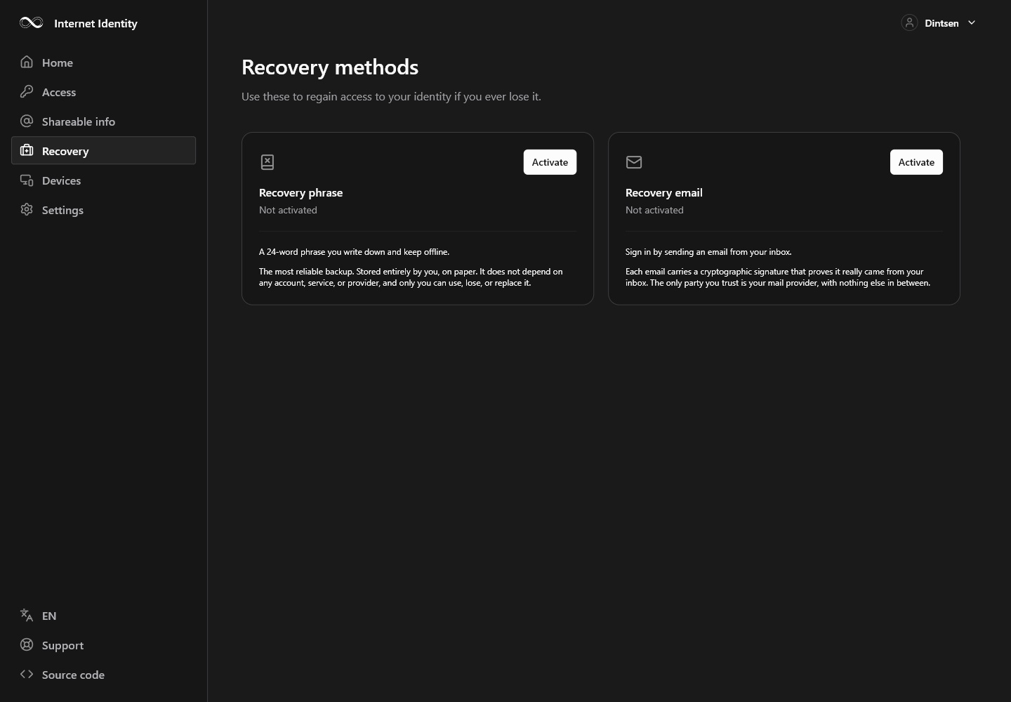 id.ai · Recovery setup · Desktop