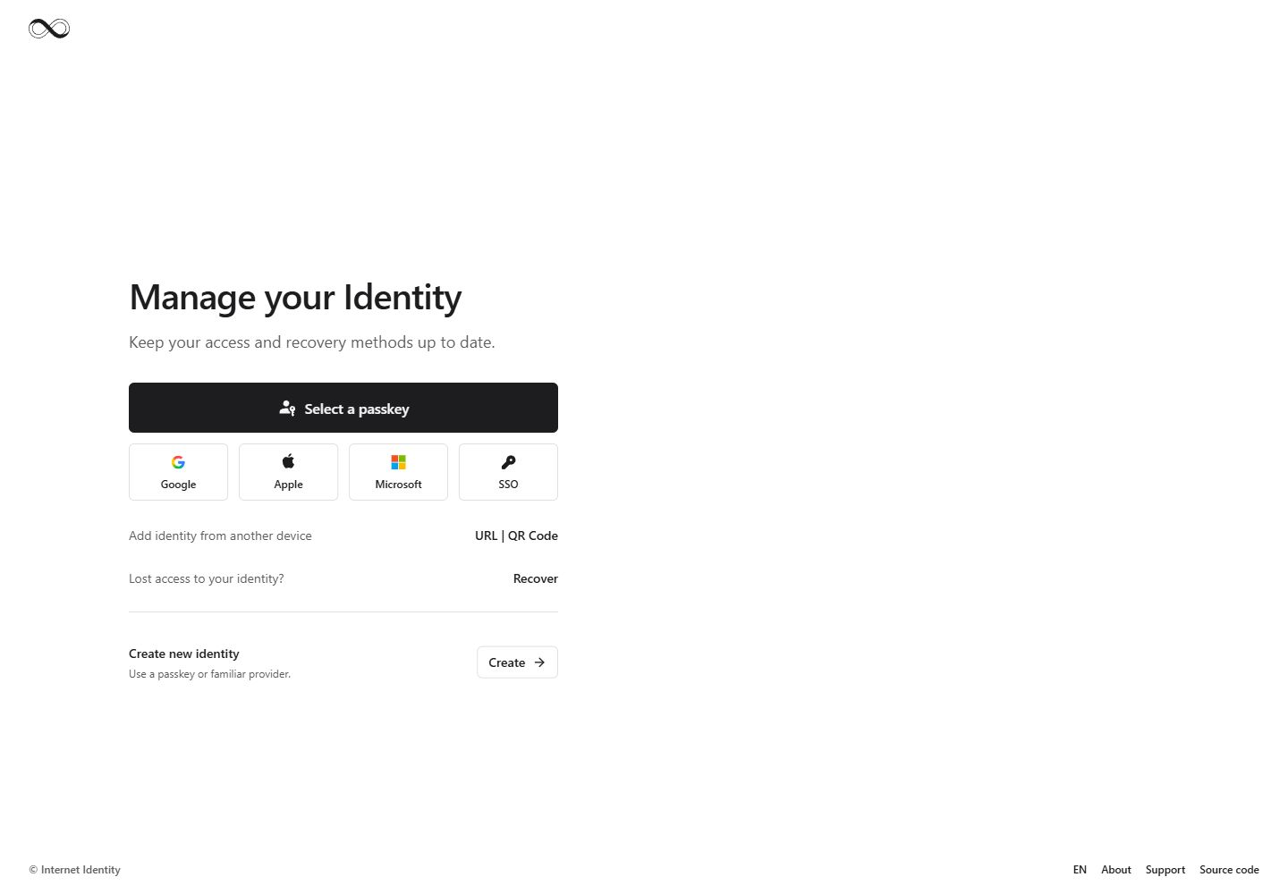 Internet Identity · Sign-in options · Desktop