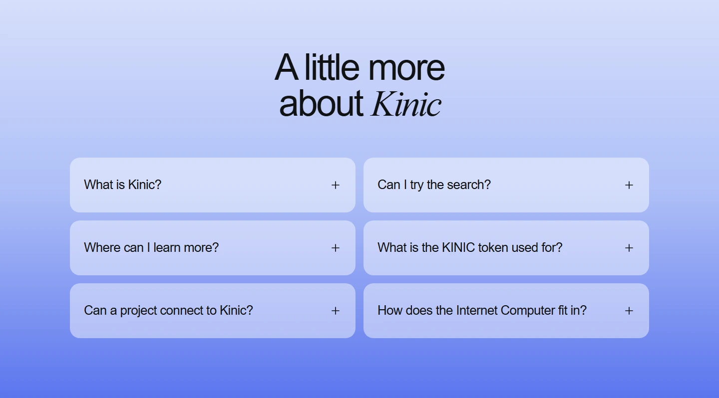 Kinic questions on a blue field