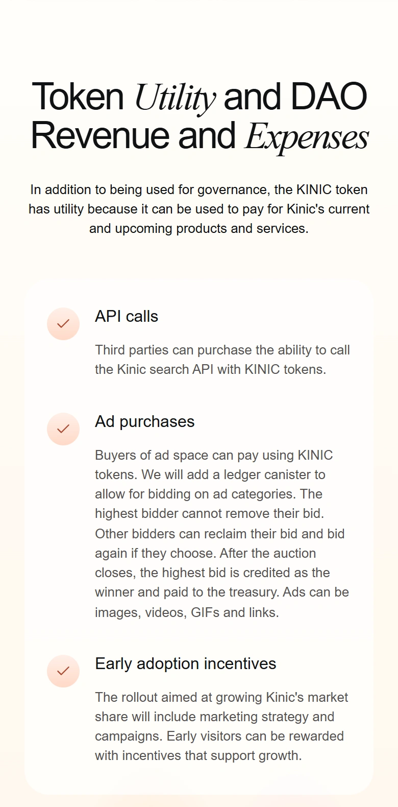 Kinic token utility on a phone