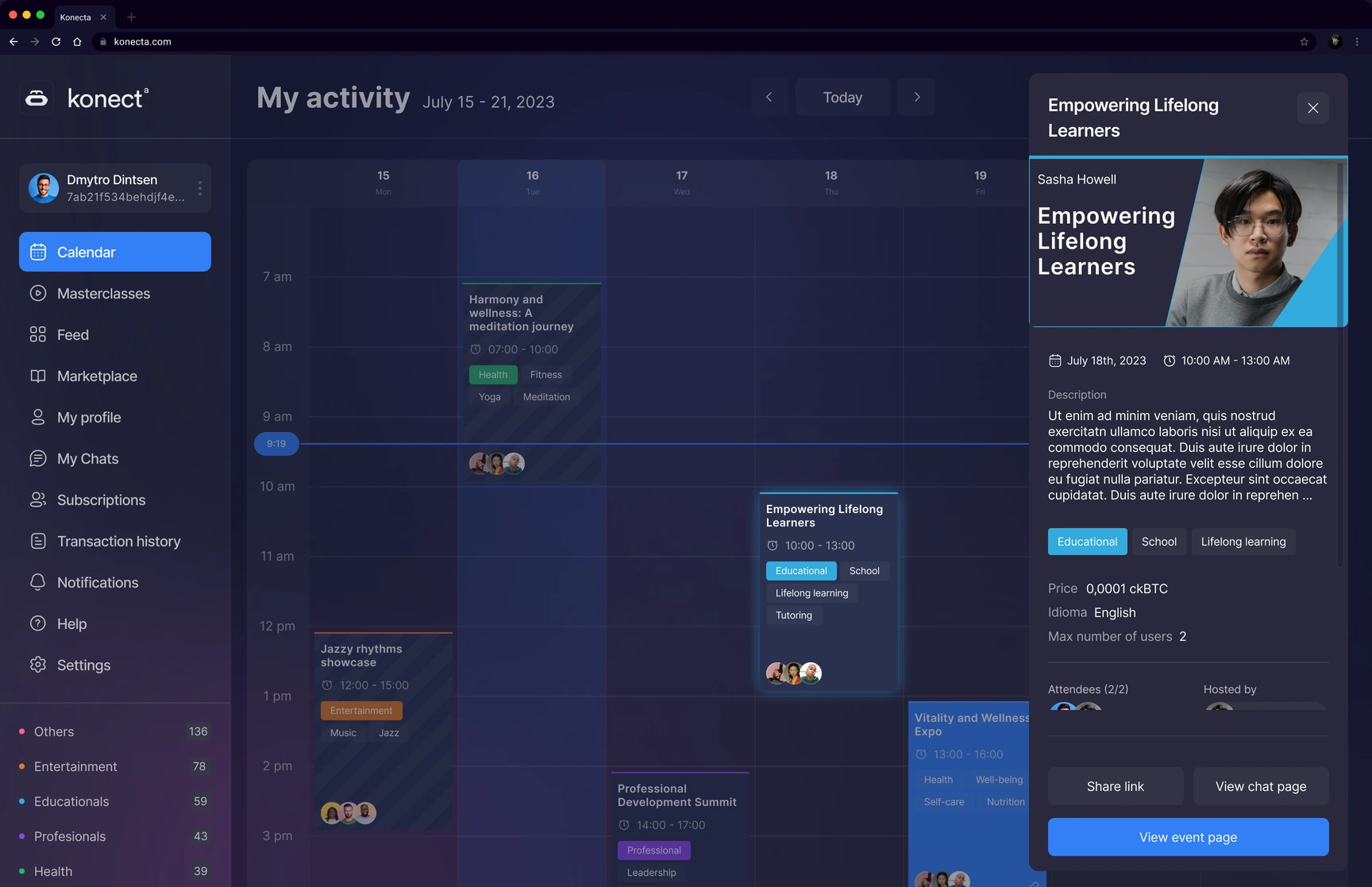 Konecta — Calendar · Upcoming event details