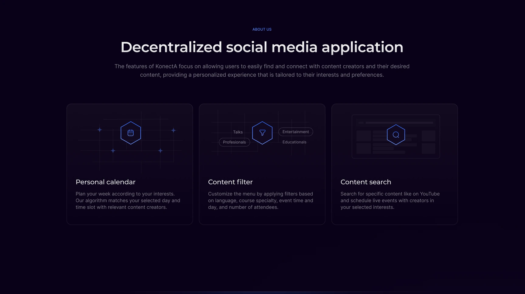 Konecta — Landing · Desktop · Calendar, filtering and search