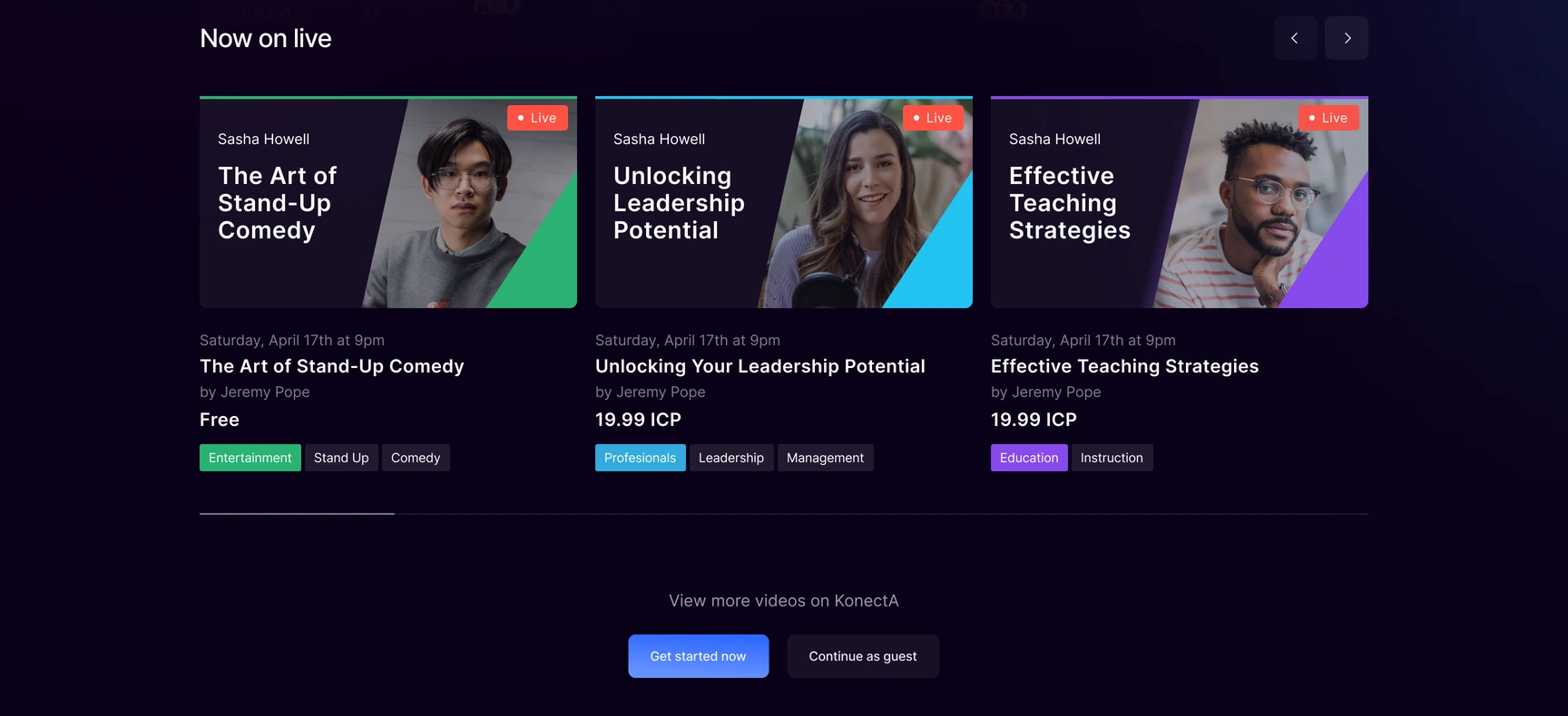 Konecta — Landing · Desktop · Live masterclasses