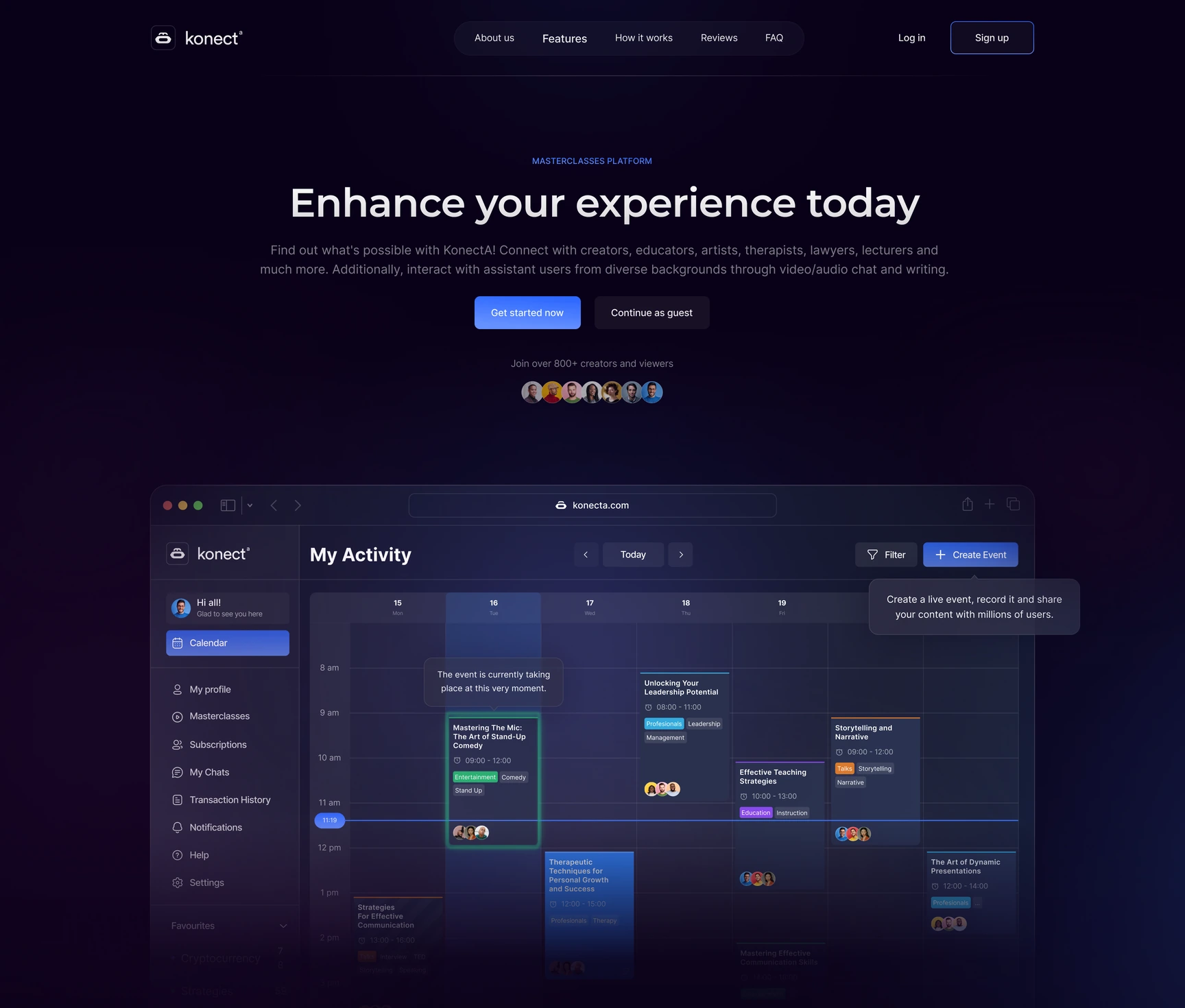 Konecta — Landing · Desktop · Opening and product preview