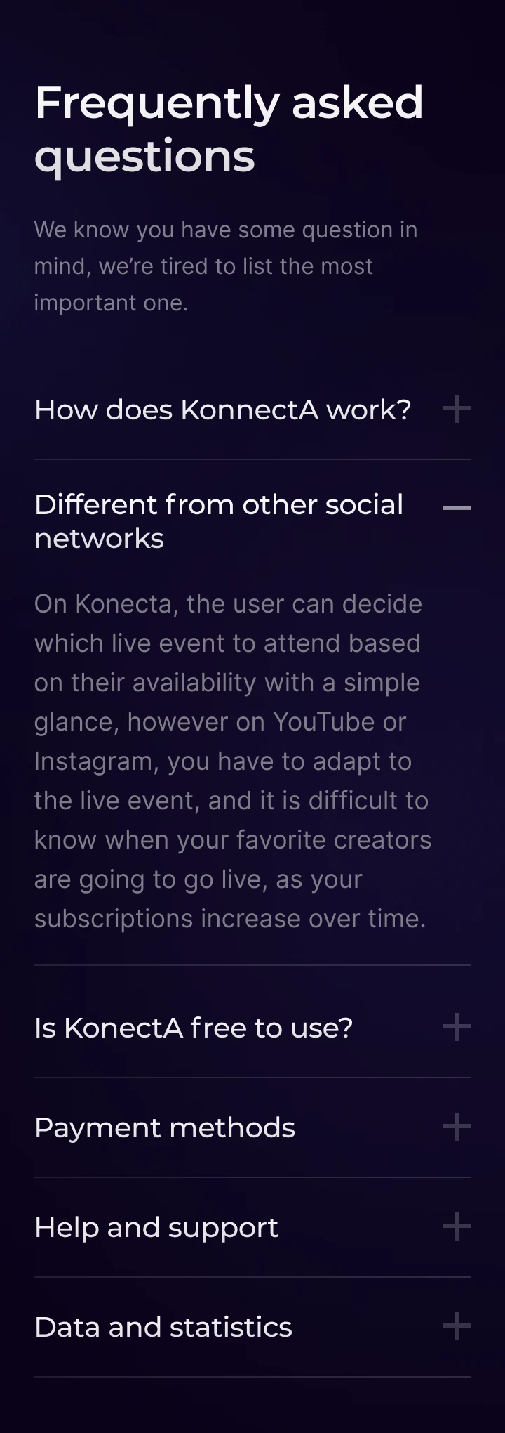 Konecta — Landing · Mobile · Frequently asked questions