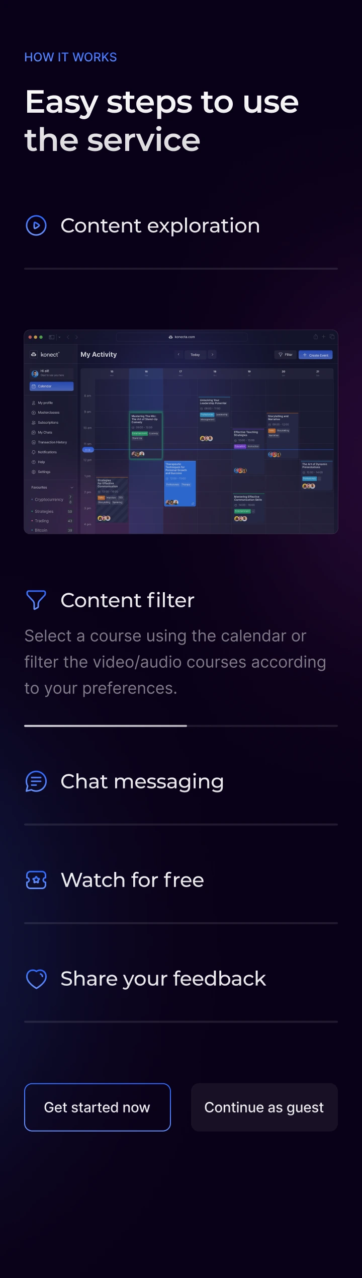 Konecta — Landing · Mobile · How the service works