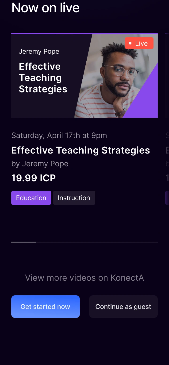 Konecta — Landing · Mobile · Live masterclasses