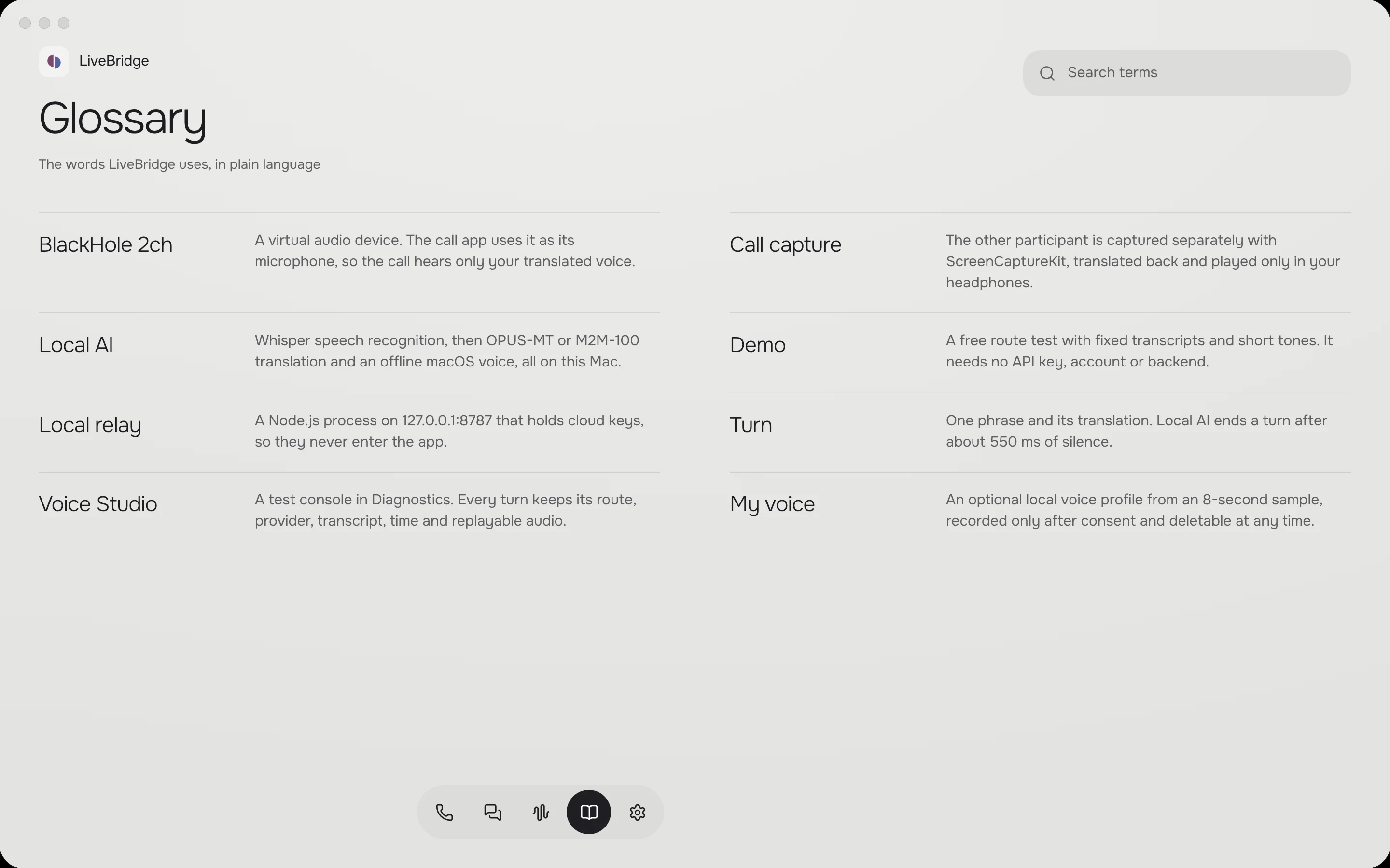 Glossary settings for names, terms and preferred translations