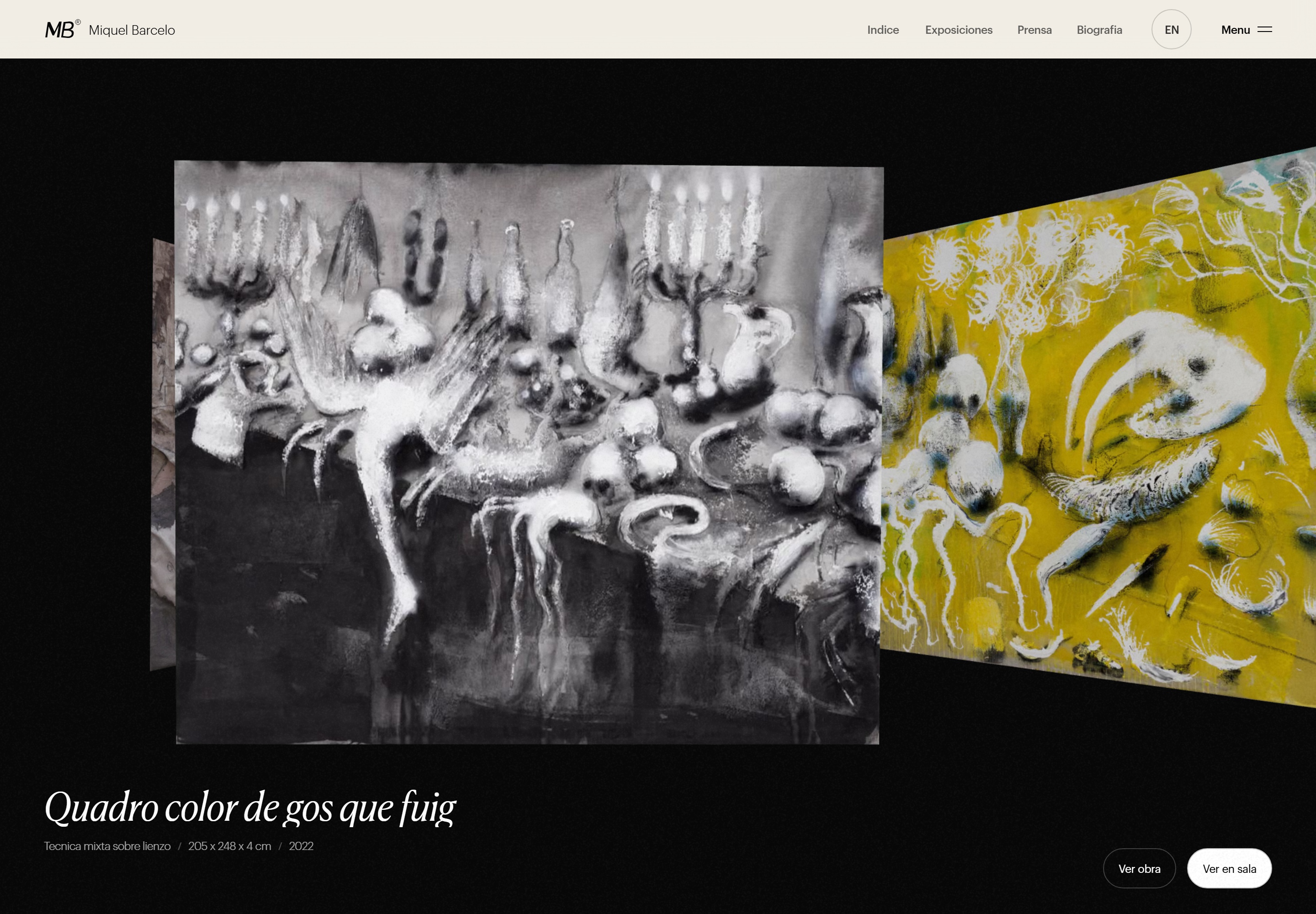 Spatial gallery interface with layered Miquel Barceló works