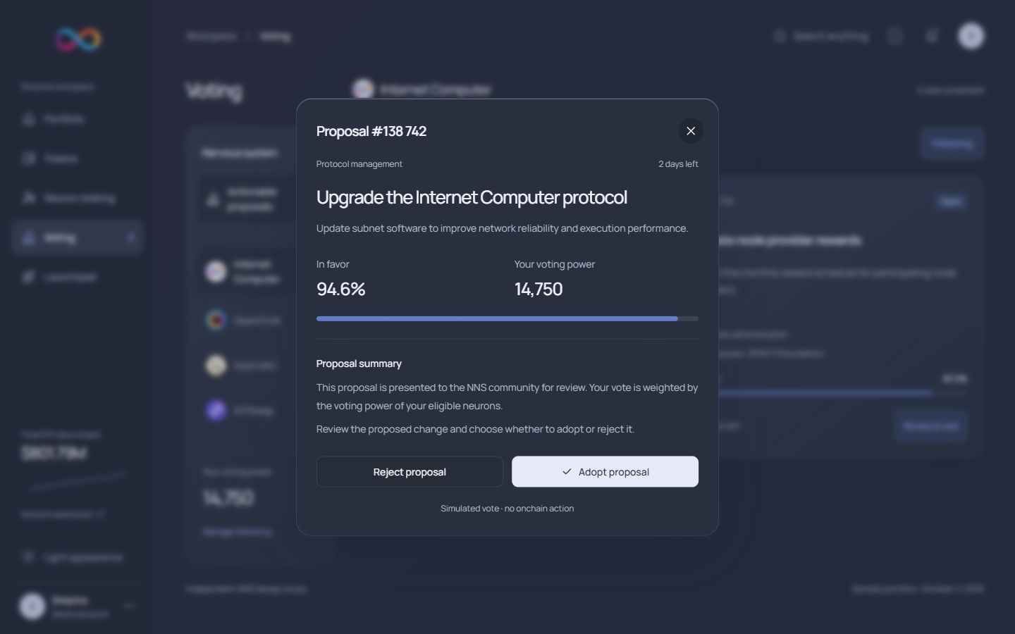 NNS proposal details · dark · desktop · dark interface