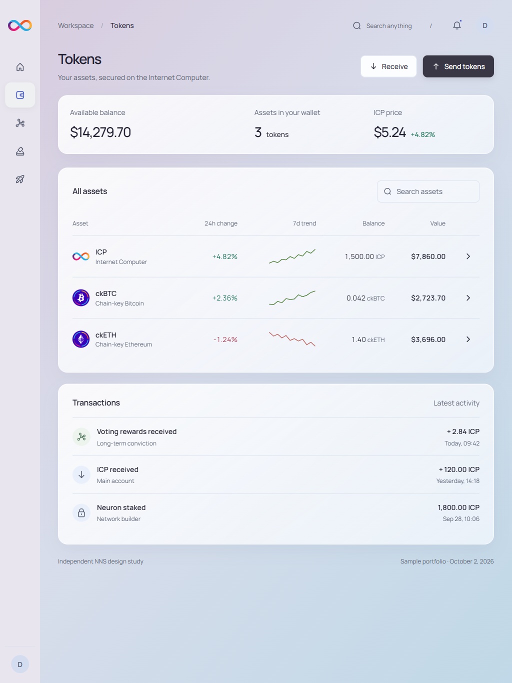 NNS tokens · tablet · light interface