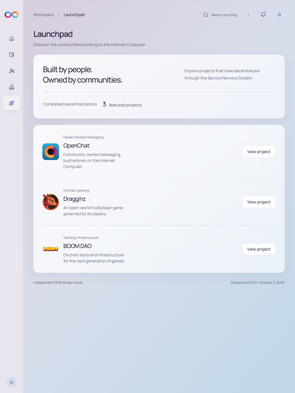 NNS launchpad · tablet · light interface