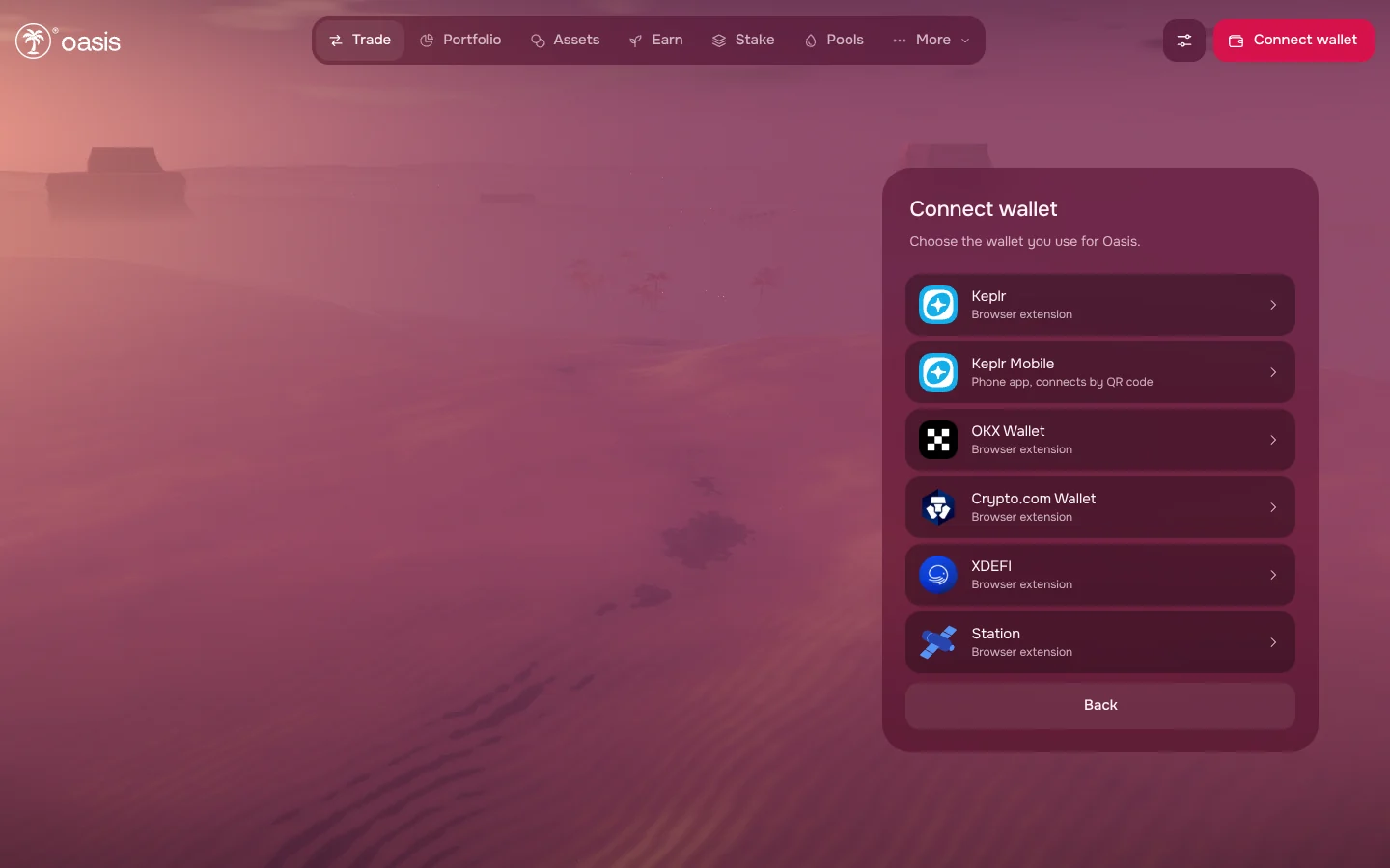 Oasis — choosing the wallet you use