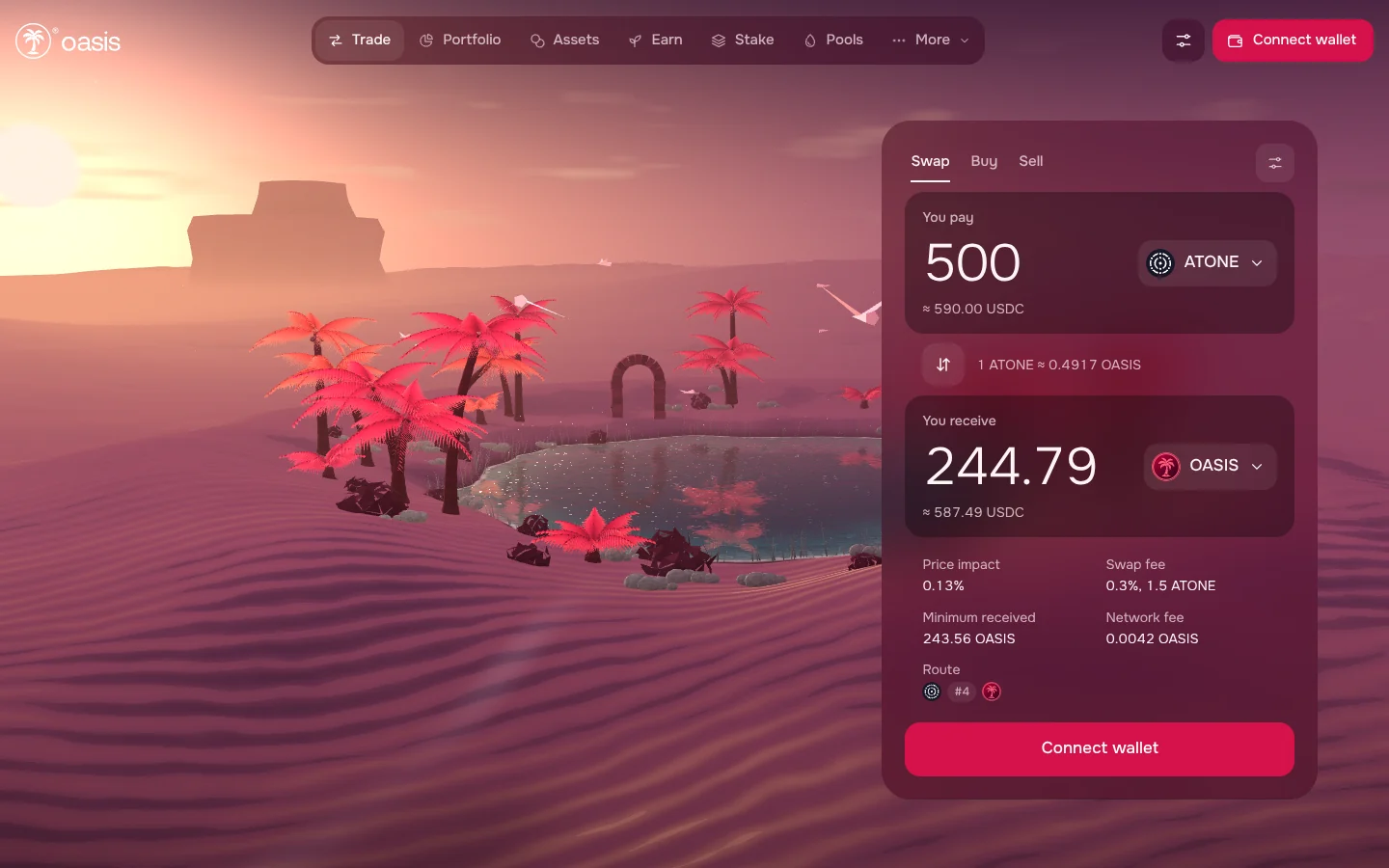 Oasis — swap, with everything shown before you confirm