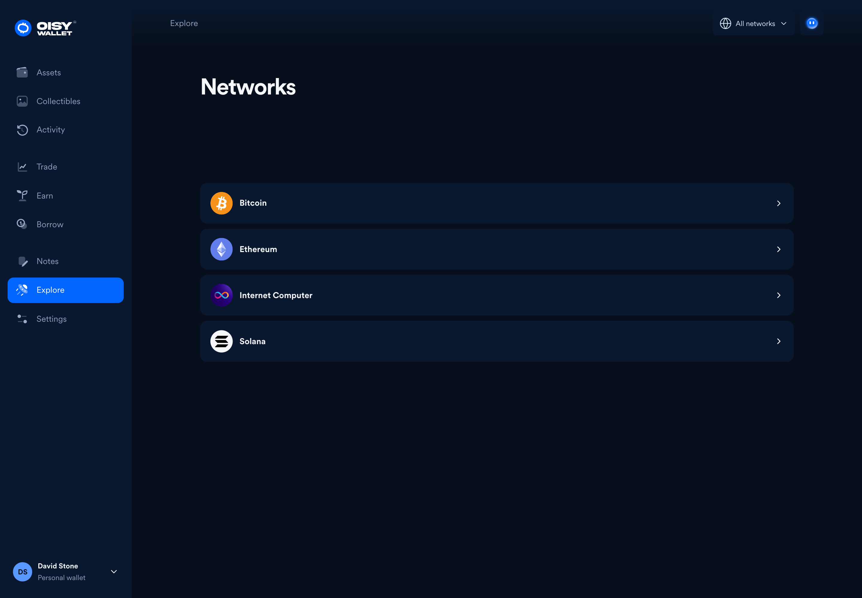 Oisy Explore: assets and networks