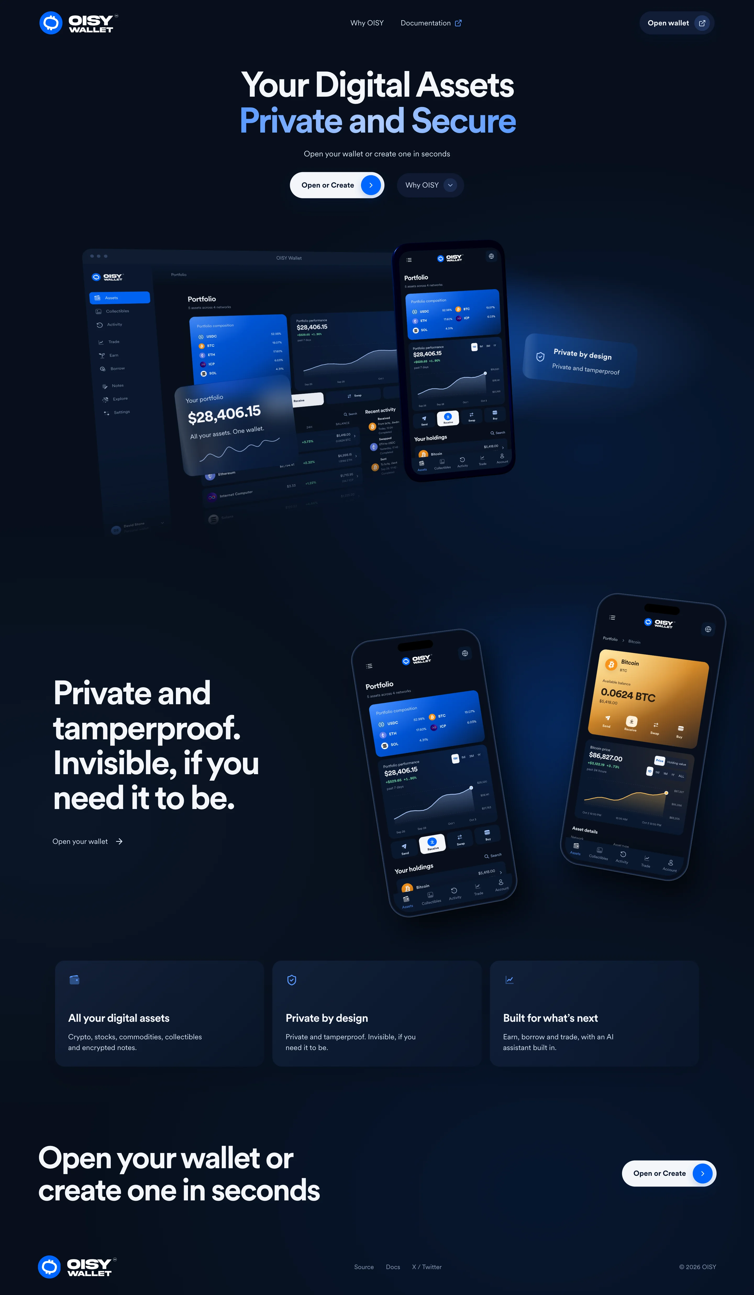 Full Oisy Wallet landing page on desktop