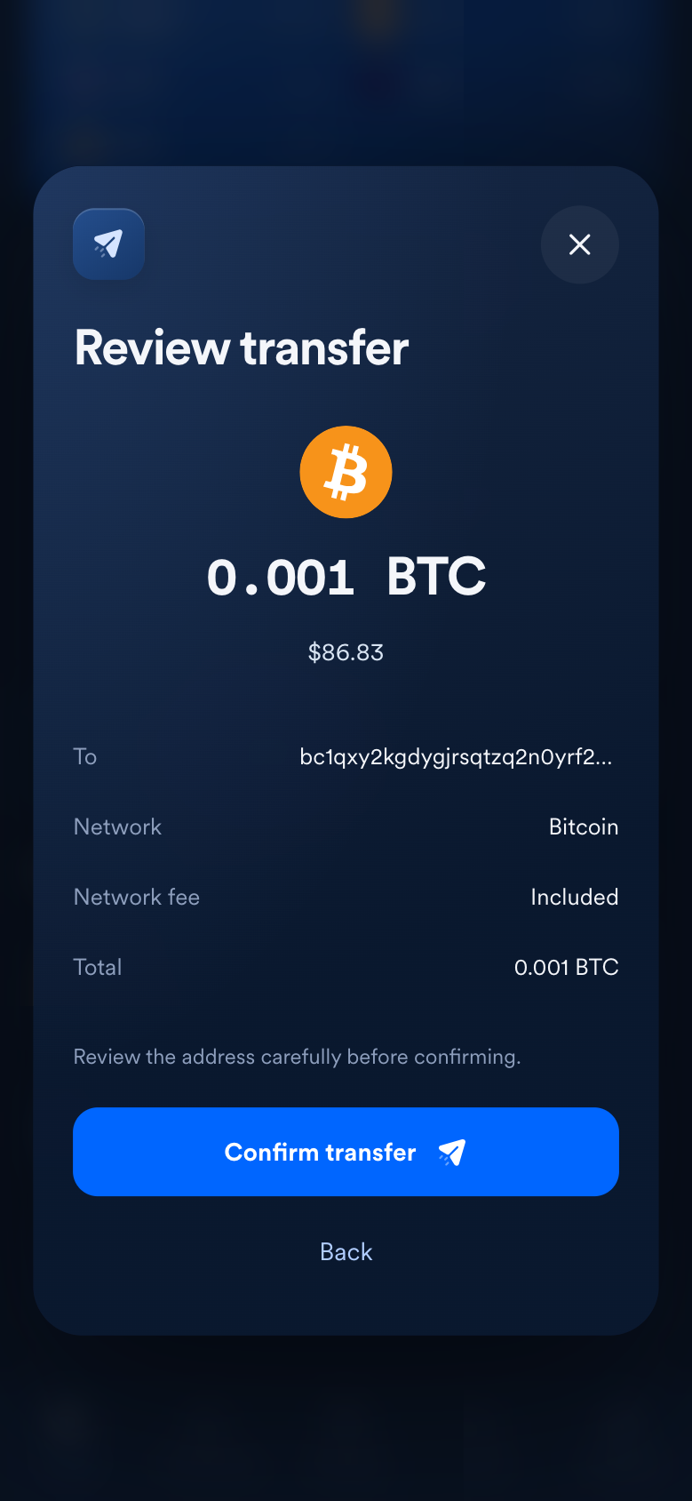 Mobile review step for sending an asset