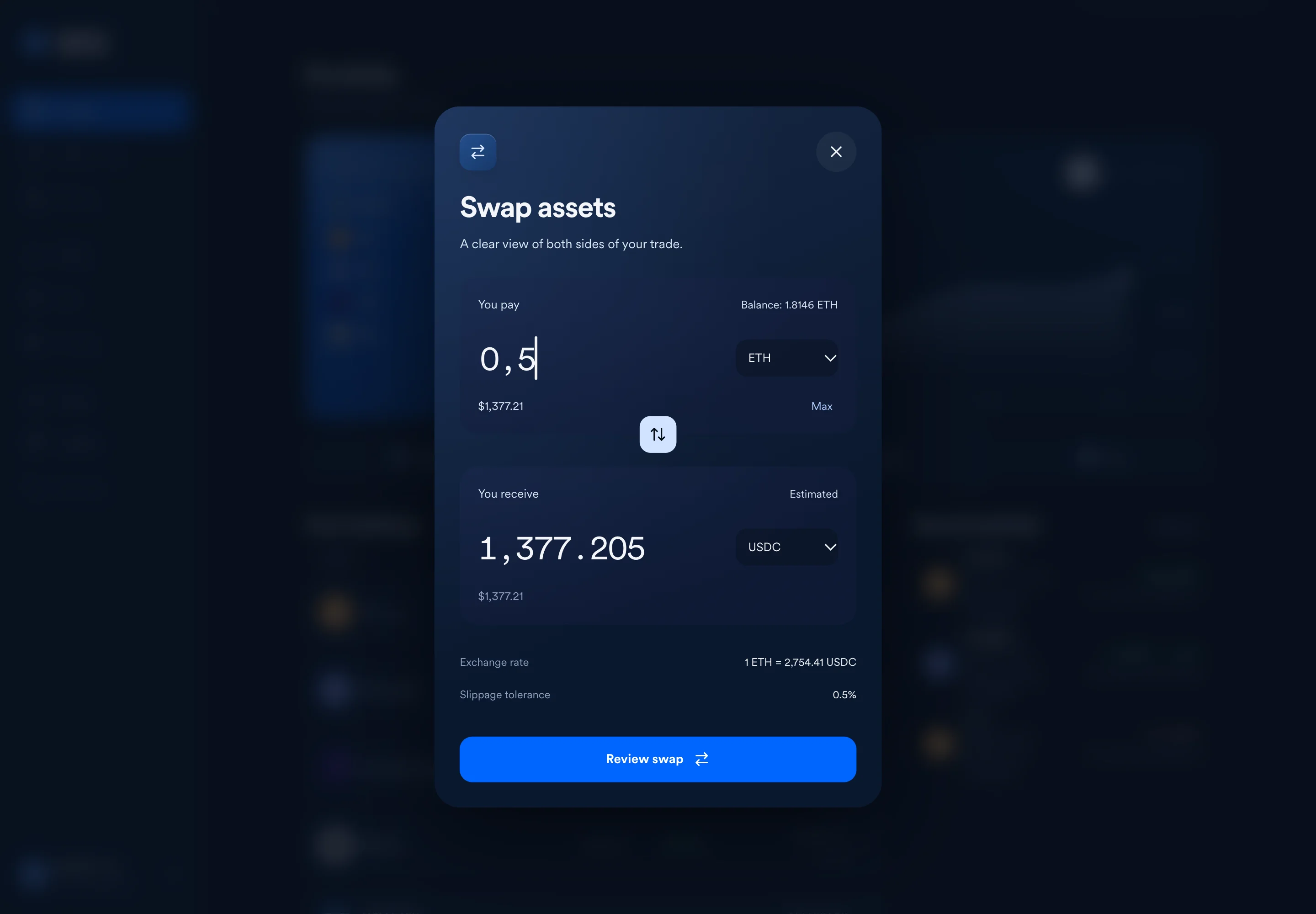 Oisy Swap Desktop product screen