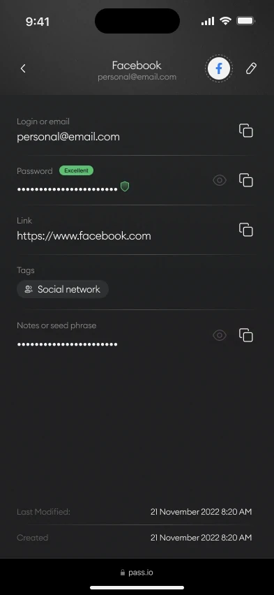 Pass mobile password detail