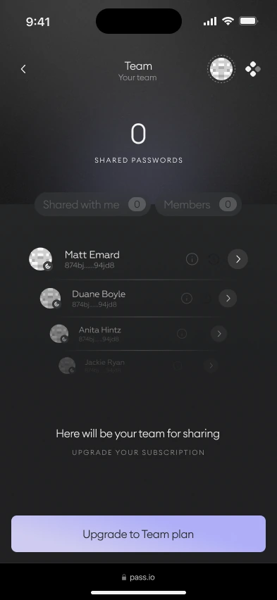 Pass mobile team sharing